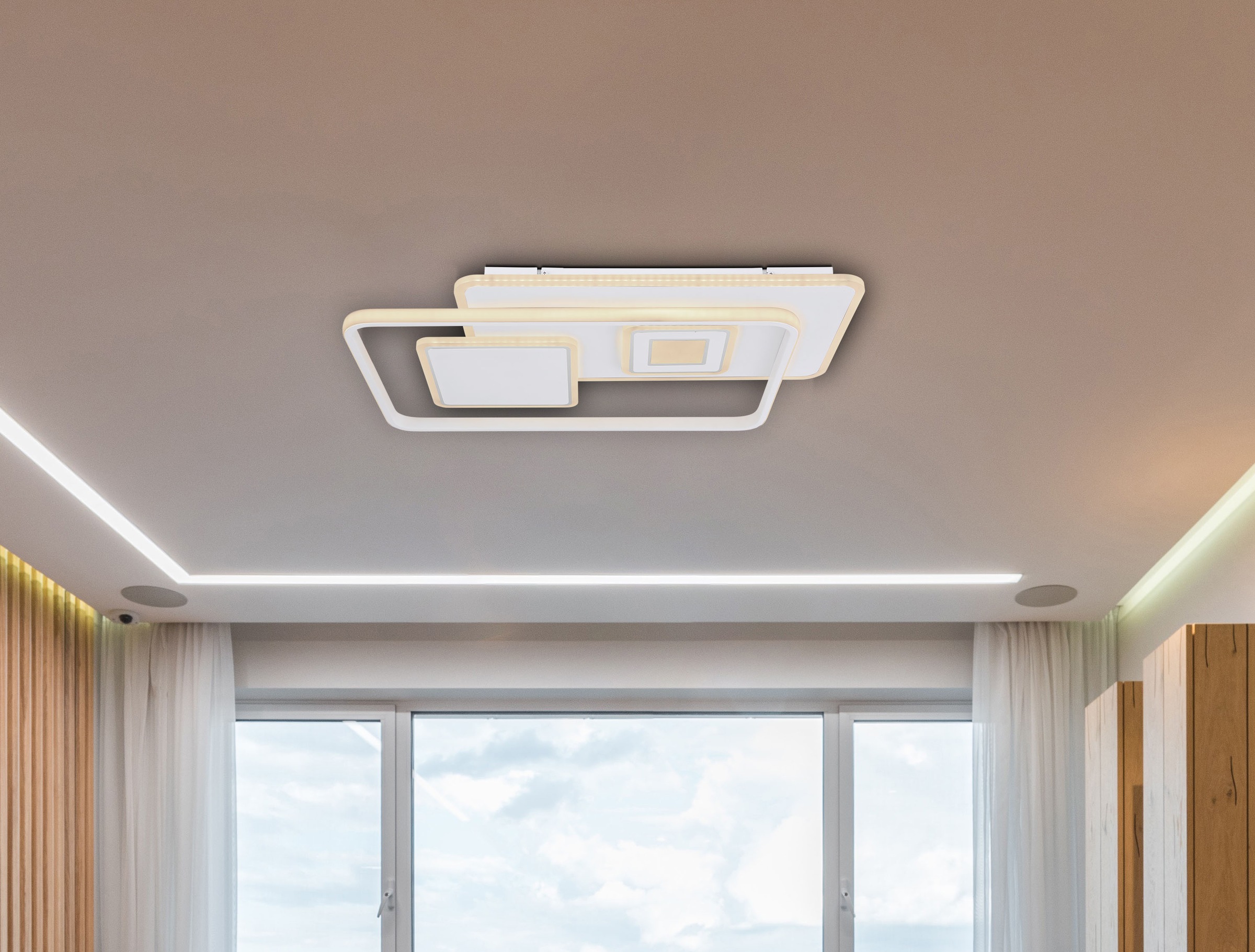 GLOBO LIGHTING Deckenleuchte »RODERICK« LED-Modul 1 Stk. Deckenleuchte Weiß/Opal, dimmbar, LED 55W, Fernbedienung