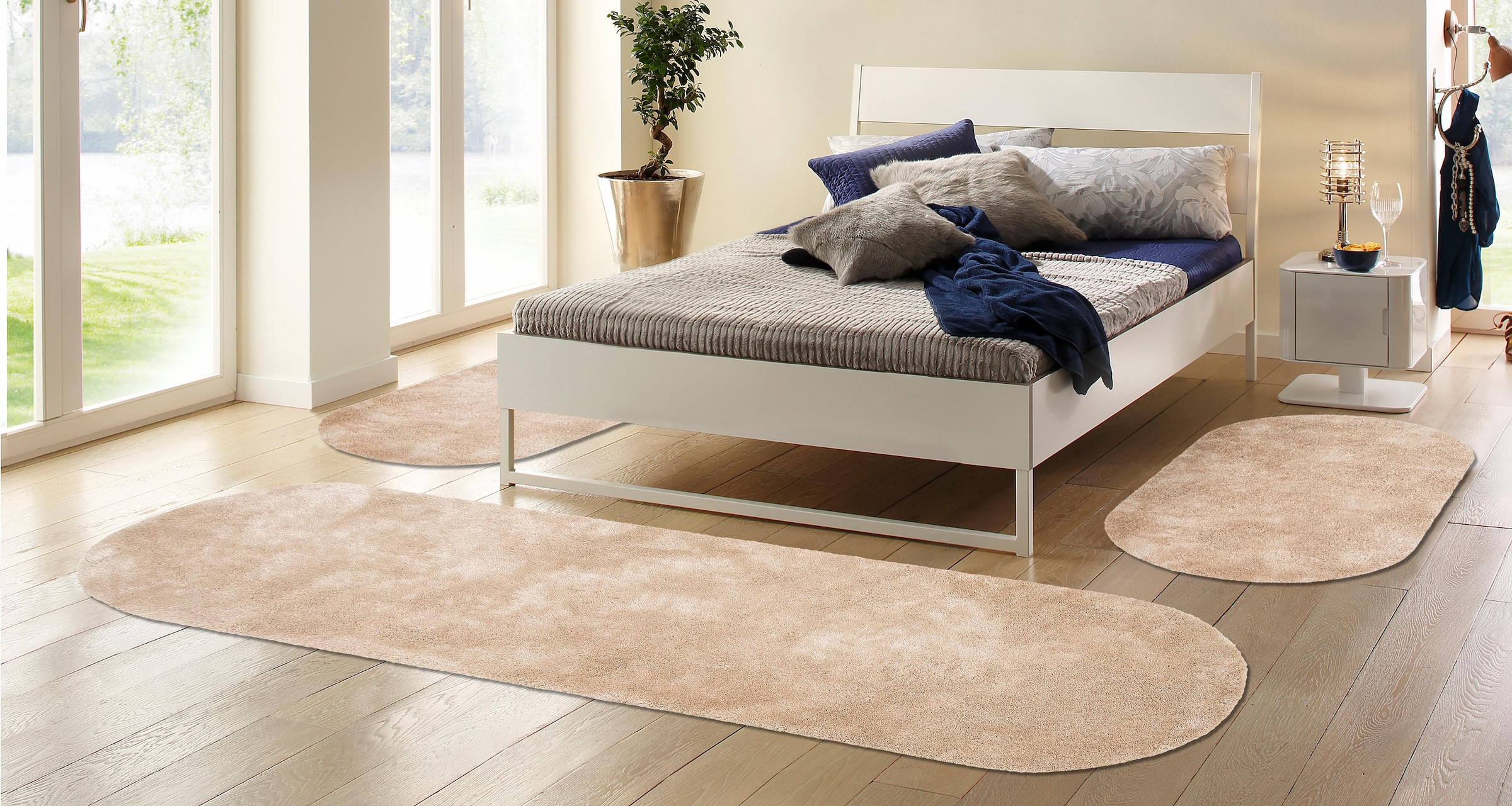 Bruno Banani Hochflor-Bettumrandung »Dana Teppich, Kundenliebling«, (3 tlg.), unifarben, Mikrofaser, pflegeleicht, Bettvorleger, Schlafzimmer