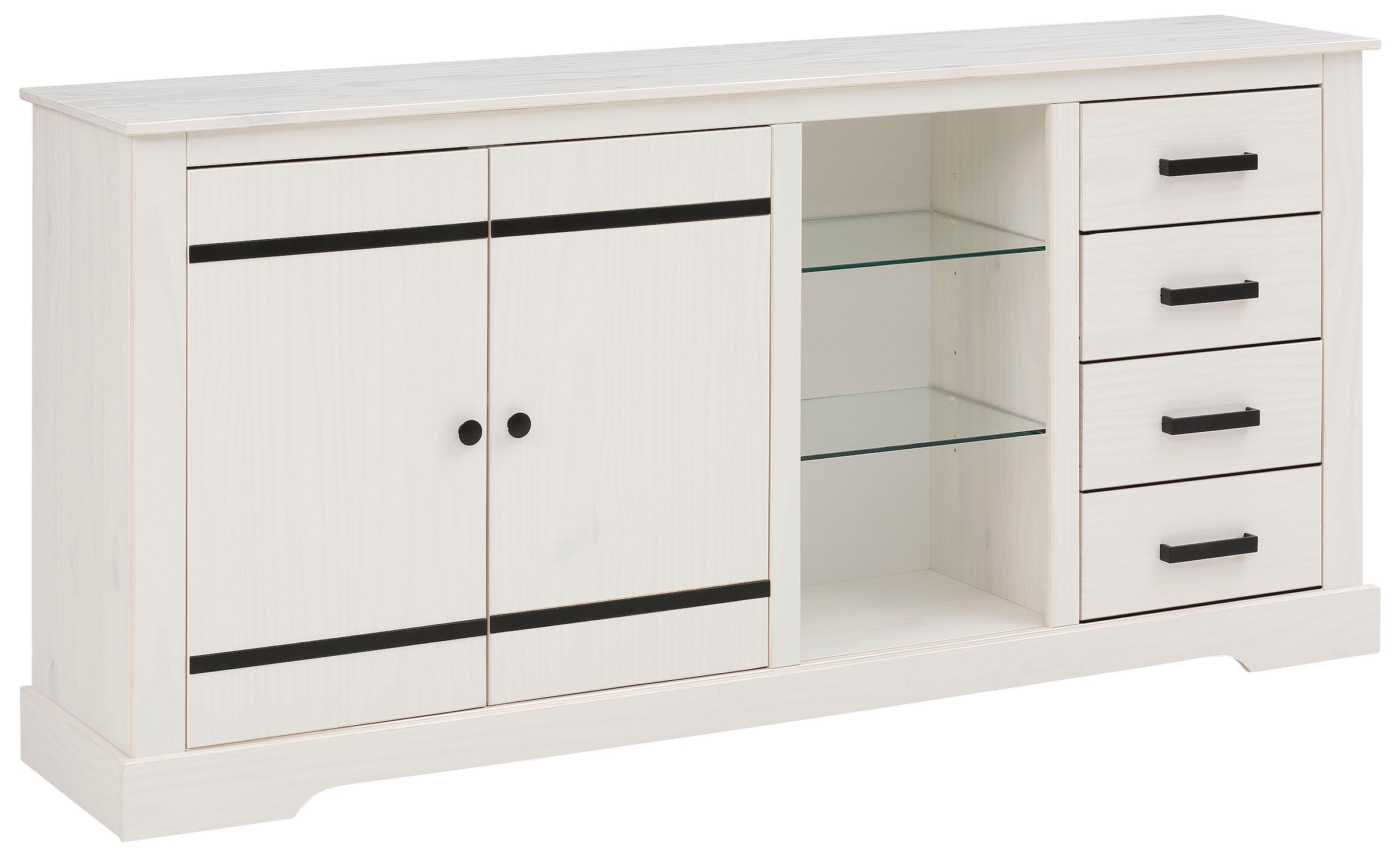 Home affaire Sideboard, Kommode aus massivem Kiefernholz, mit verstellbaren Glaseinlegeböden