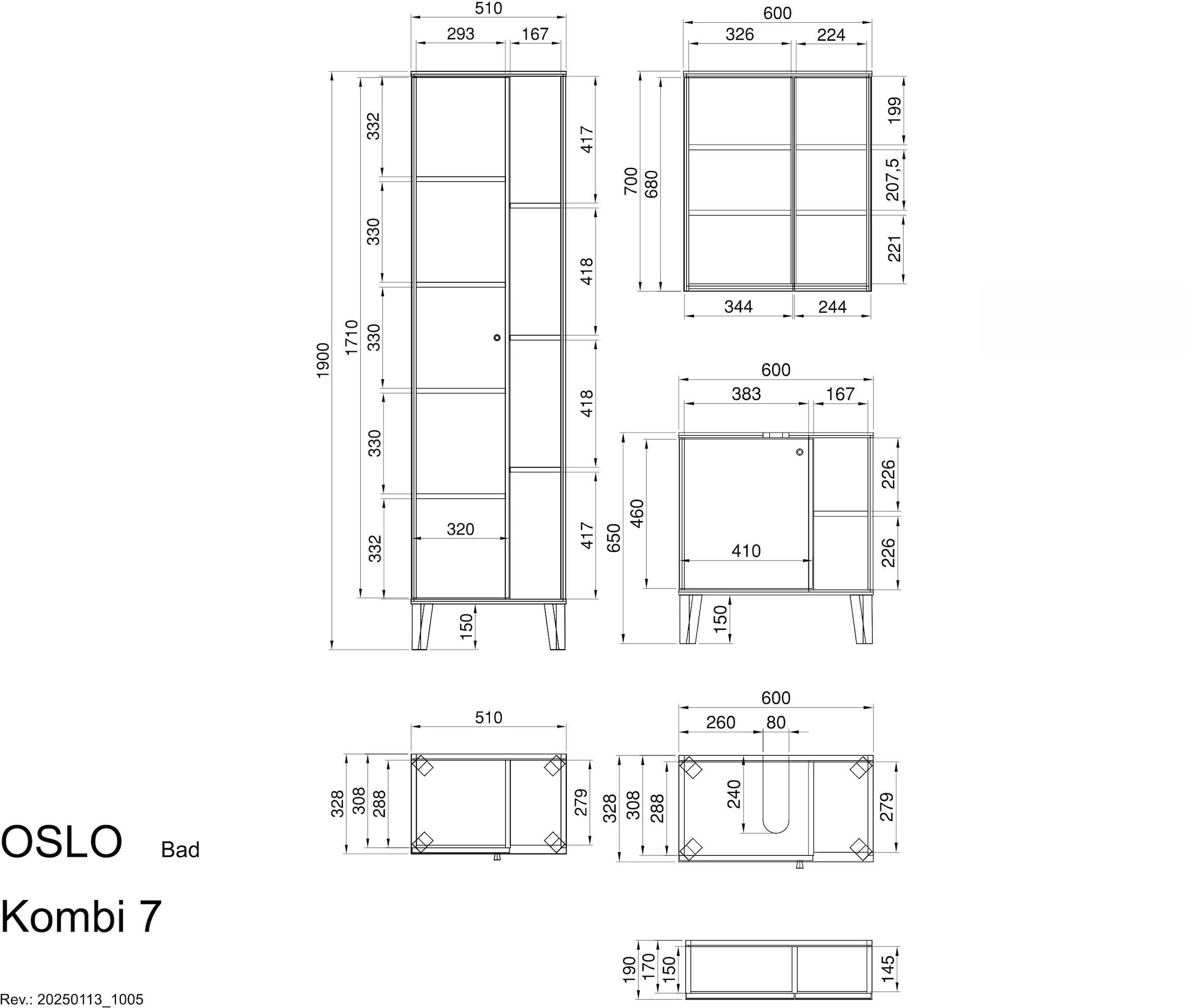 INOSIGN Badmöbel-Set »OSLO, Bad im skandinavischen Design, 5-teiliges Badezimmer«, (Set, 3 St.), Badschränke und Spiegel, in zwei Farben verfügbar, viel Stauraum