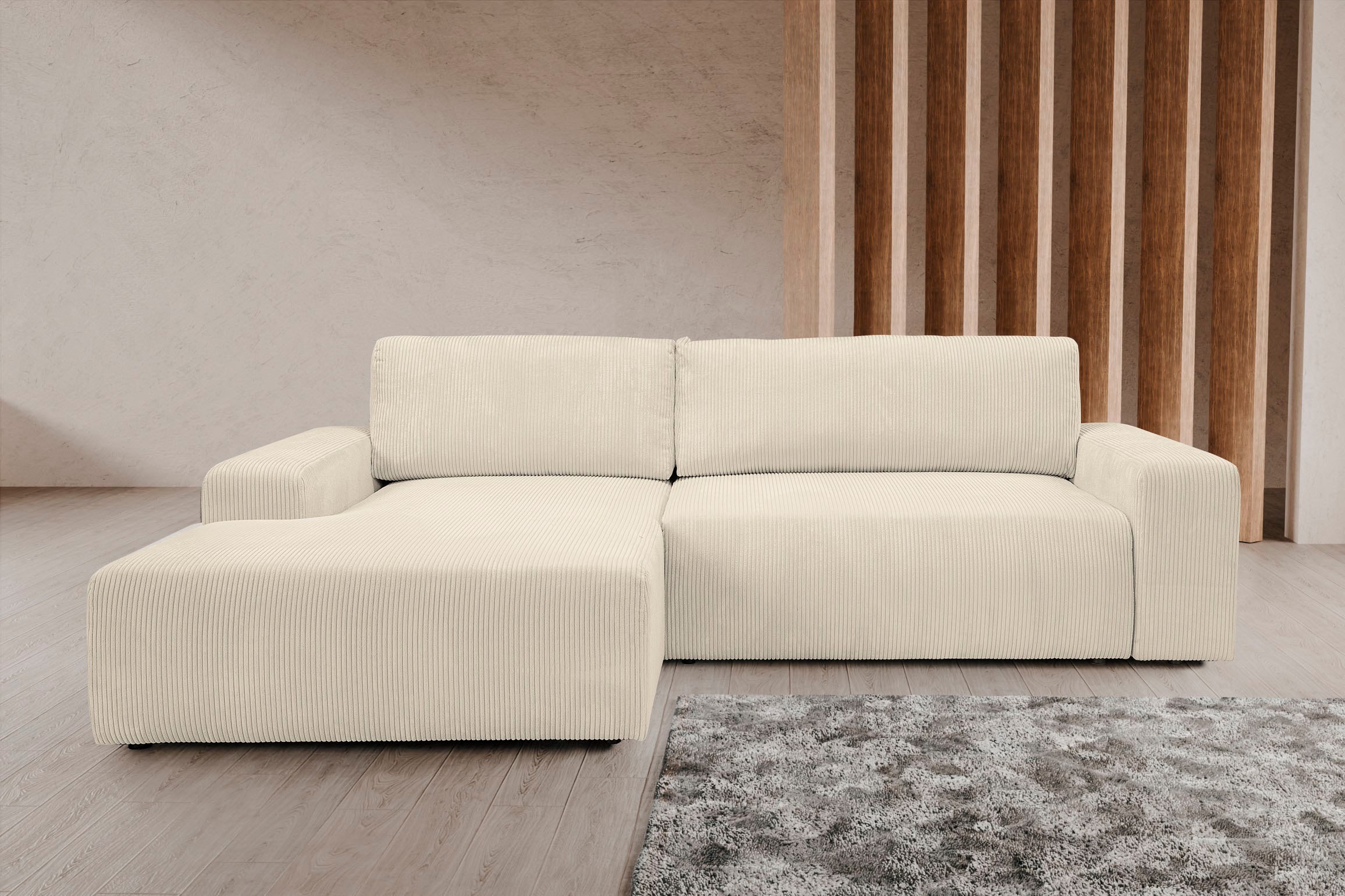 WERK2 Ecksofa »Hugo-L L-Form«, Design Ecksofa in Cord mit Schlaffunktion & Bettkasten