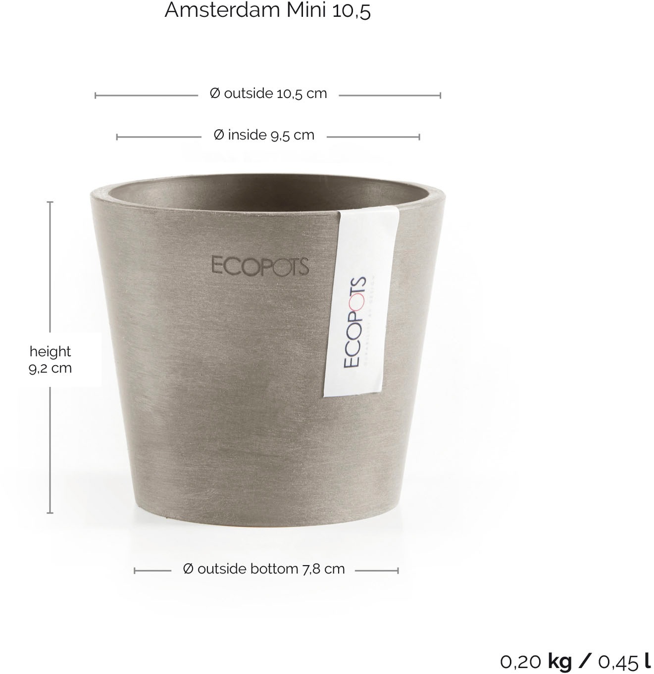 ECOPOTS Blumentopf »Amsterdam Mini 10,5 Taupe« für den Innenbereich