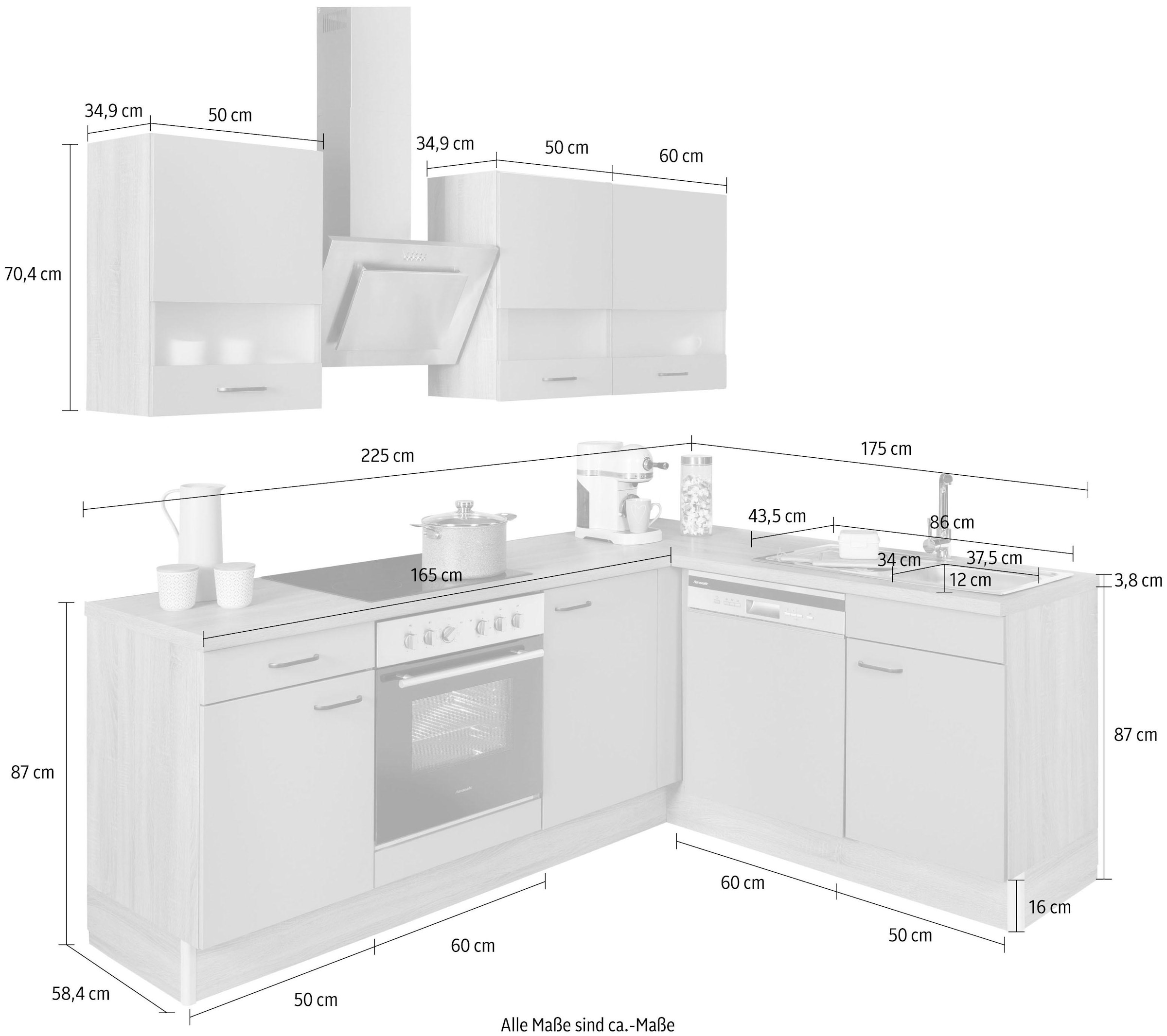 OPTIFIT BAUR 225x175cm Winkelküche »Elga«, kaufen Soft-Close-Funktion, Premium-Küche, Stellbreite Vollauszug, |
