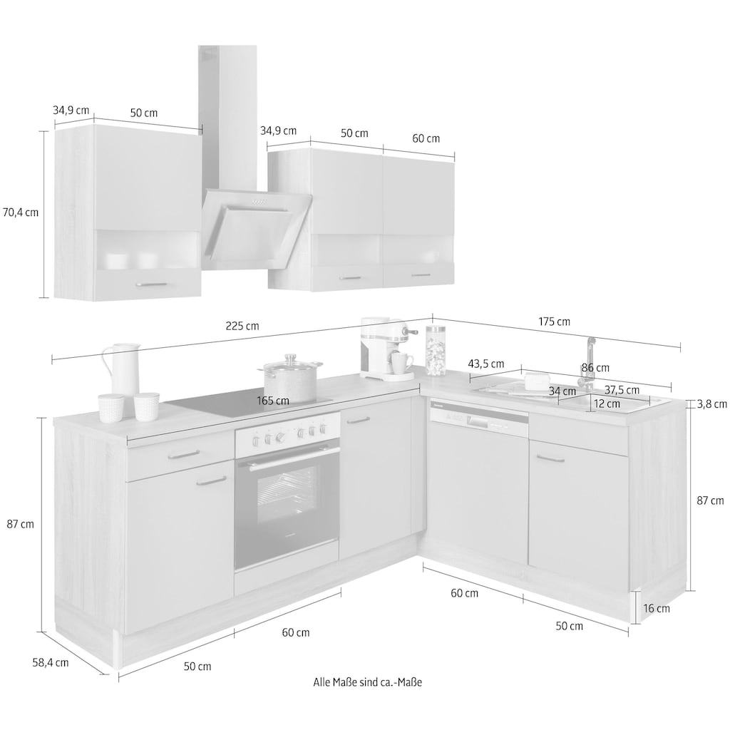 OPTIFIT Winkelküche »Elga«, Premium-Küche, Soft-Close-Funktion, Vollauszug, Stellbreite 225x175cm