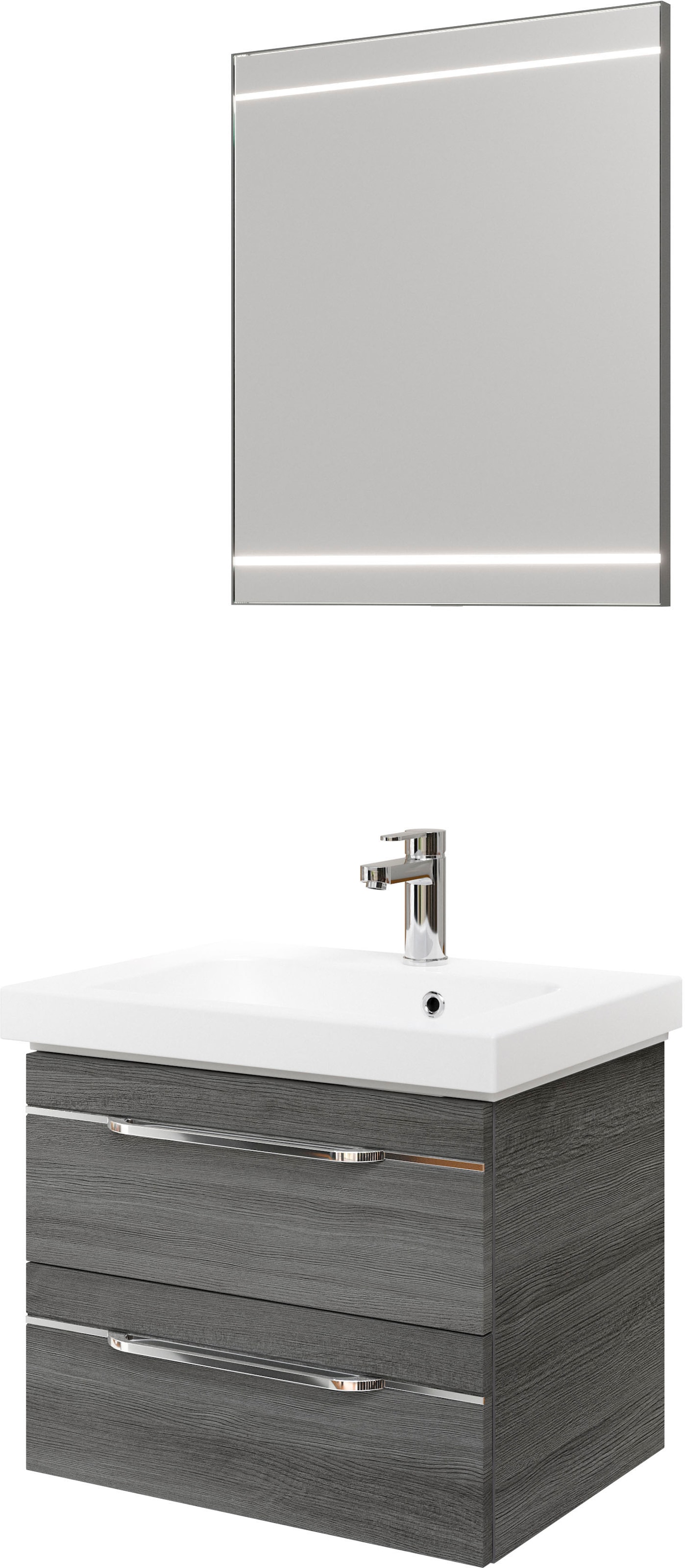 Saphir "Balto 2-teilig Mineralmarmor-Waschtisch mit LED-Spiegel, Waschplatz" 2 Stk. tlg.