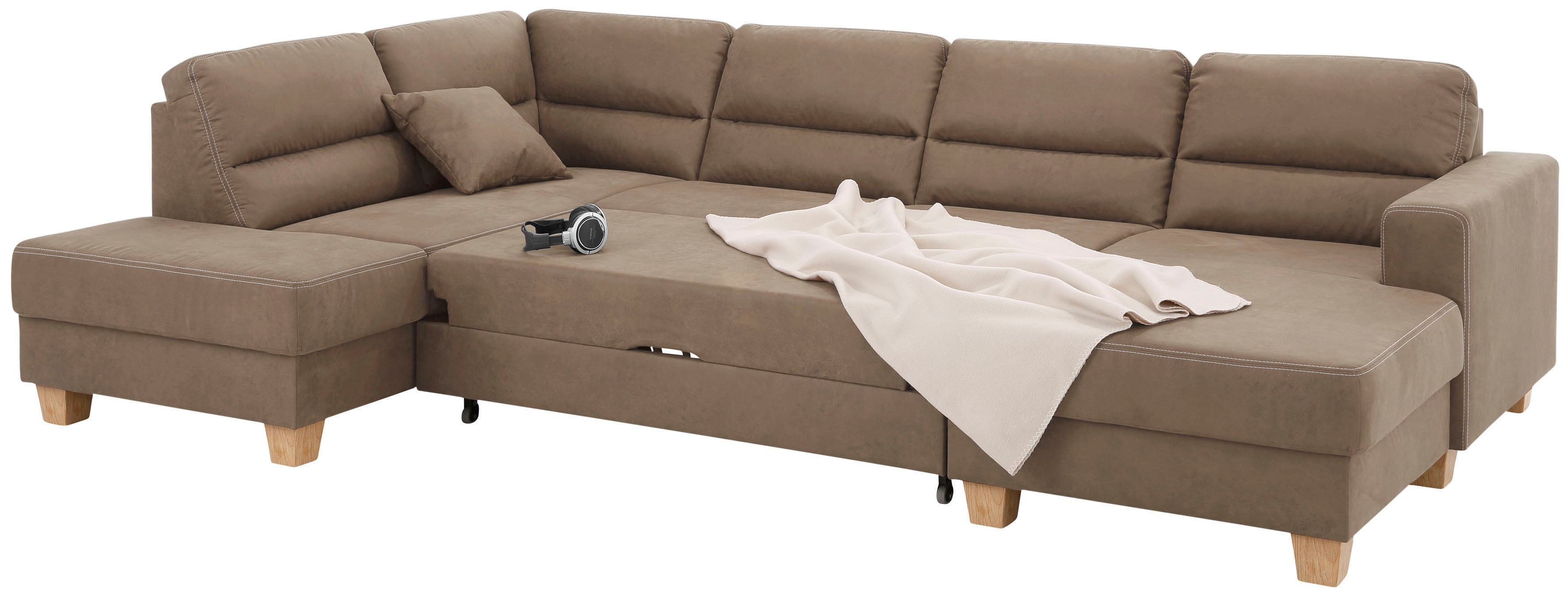 Thumbnail - Home affaire Wohnlandschaft "Navan, komfortabel mit viel Platz, U-Form" wahlweise mit Bettfunktion und Kopfstütze