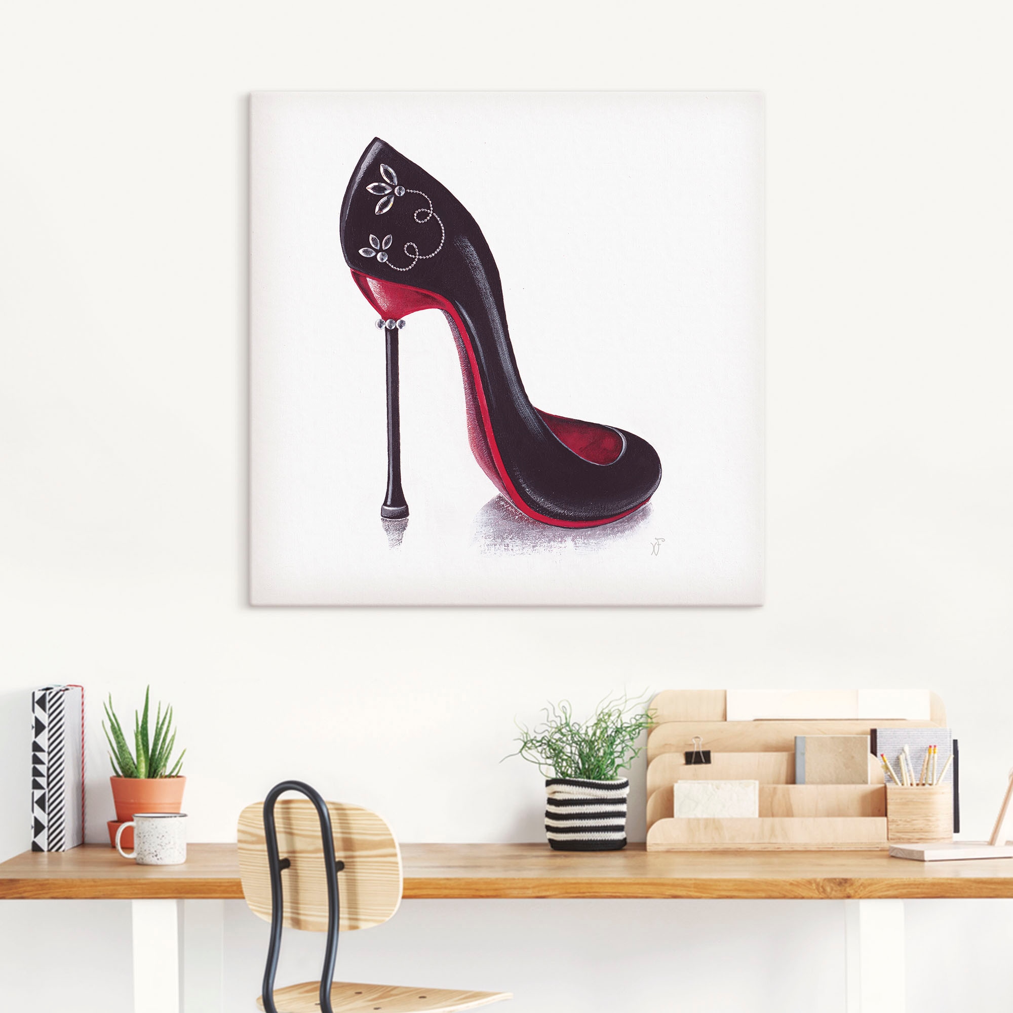 Artland Wandbild »Damenschuh Schwarzes Modell Diamanten«, Modebilder, (1 St.), als Alubild, Leinwandbild, Wandaufkleber oder Poster in versch. Größen