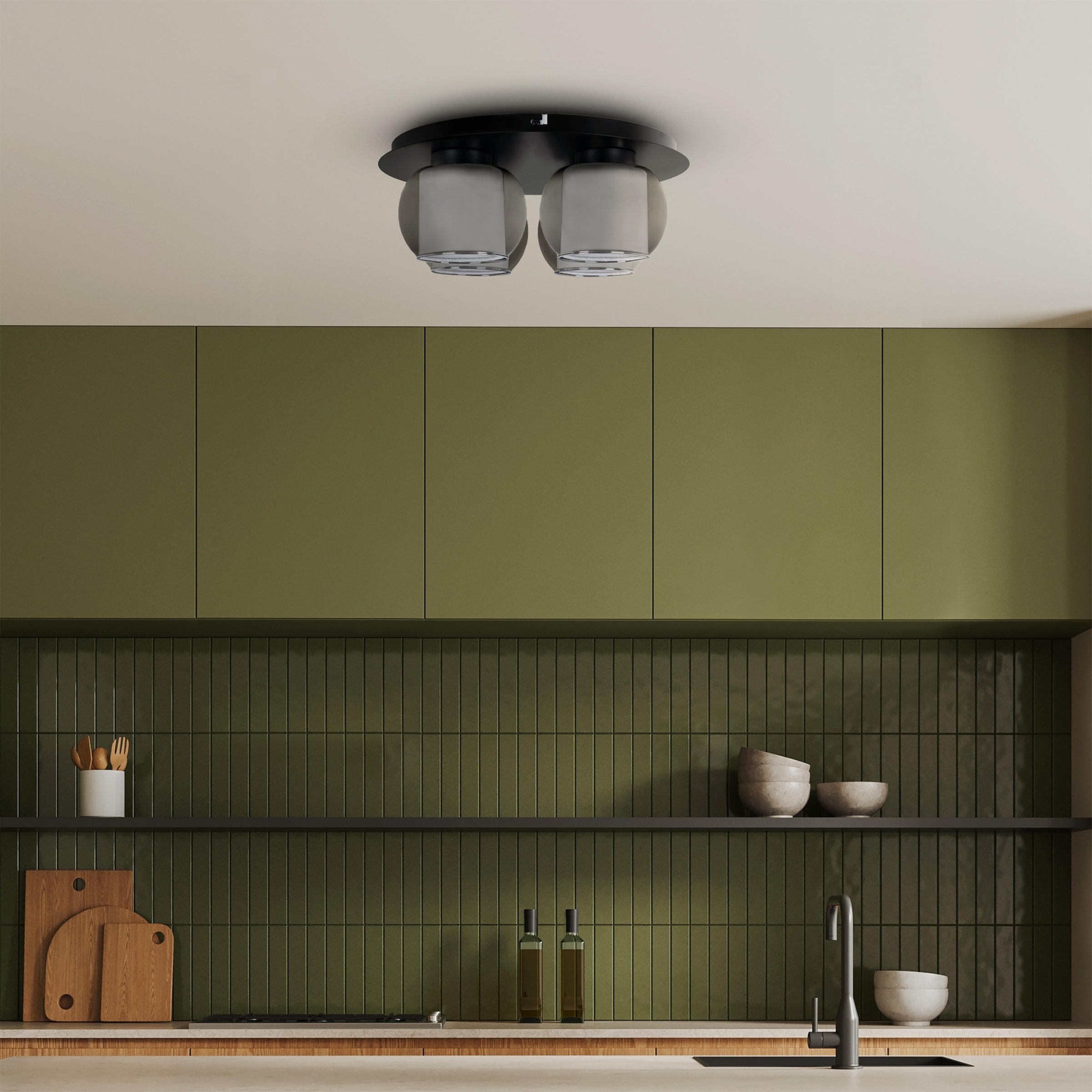 OTTO home Deckenleuchte »Tanissa mit Doppelschirm« E27 1 Stk. Deckenlampe rund Rauchglas, innen Stoffschirm, E27, Glasschirm, Textil