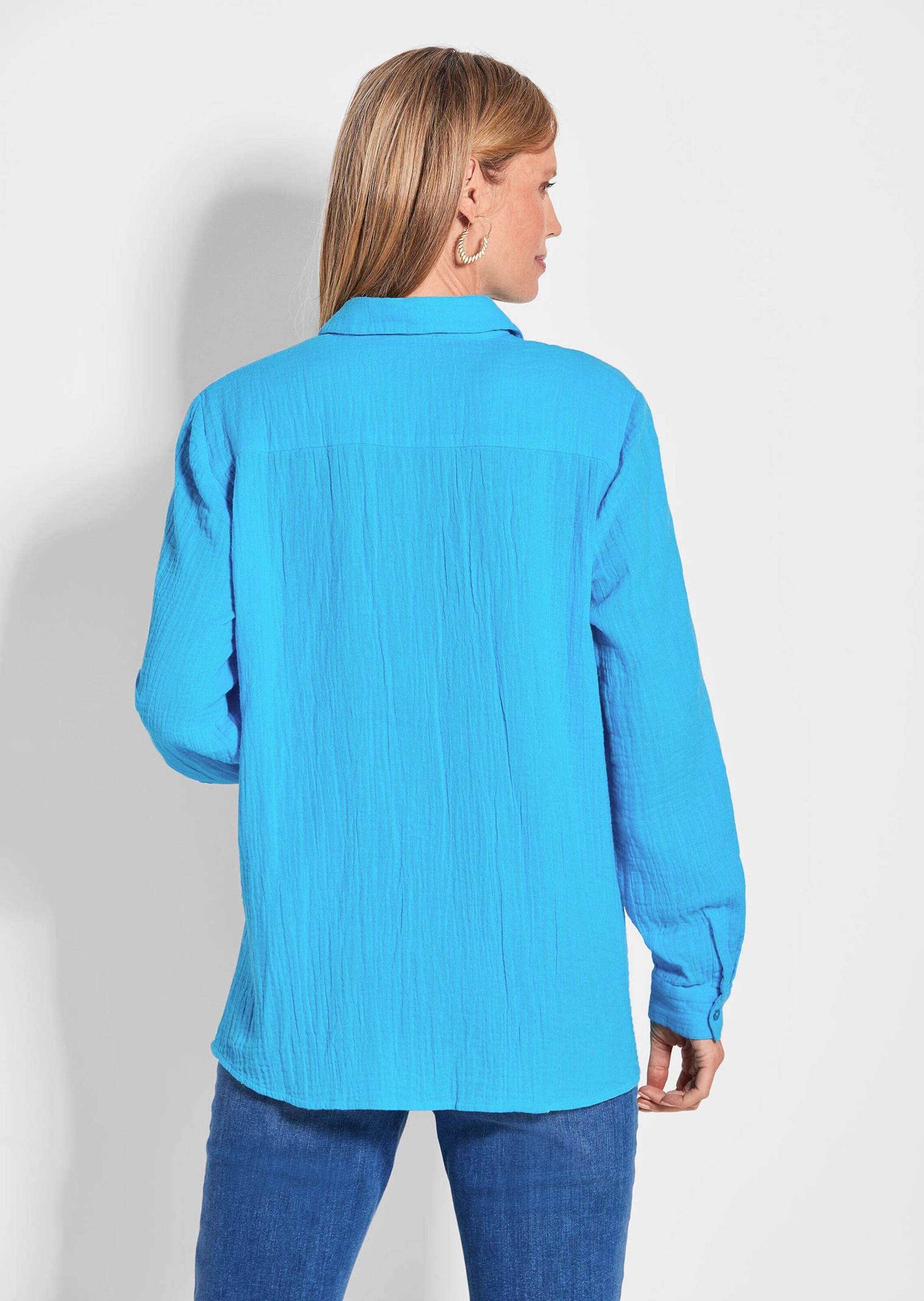 GOLDNER Hemdbluse »Kurzgröße Verlängerte Langarm Musselin-Bluse«