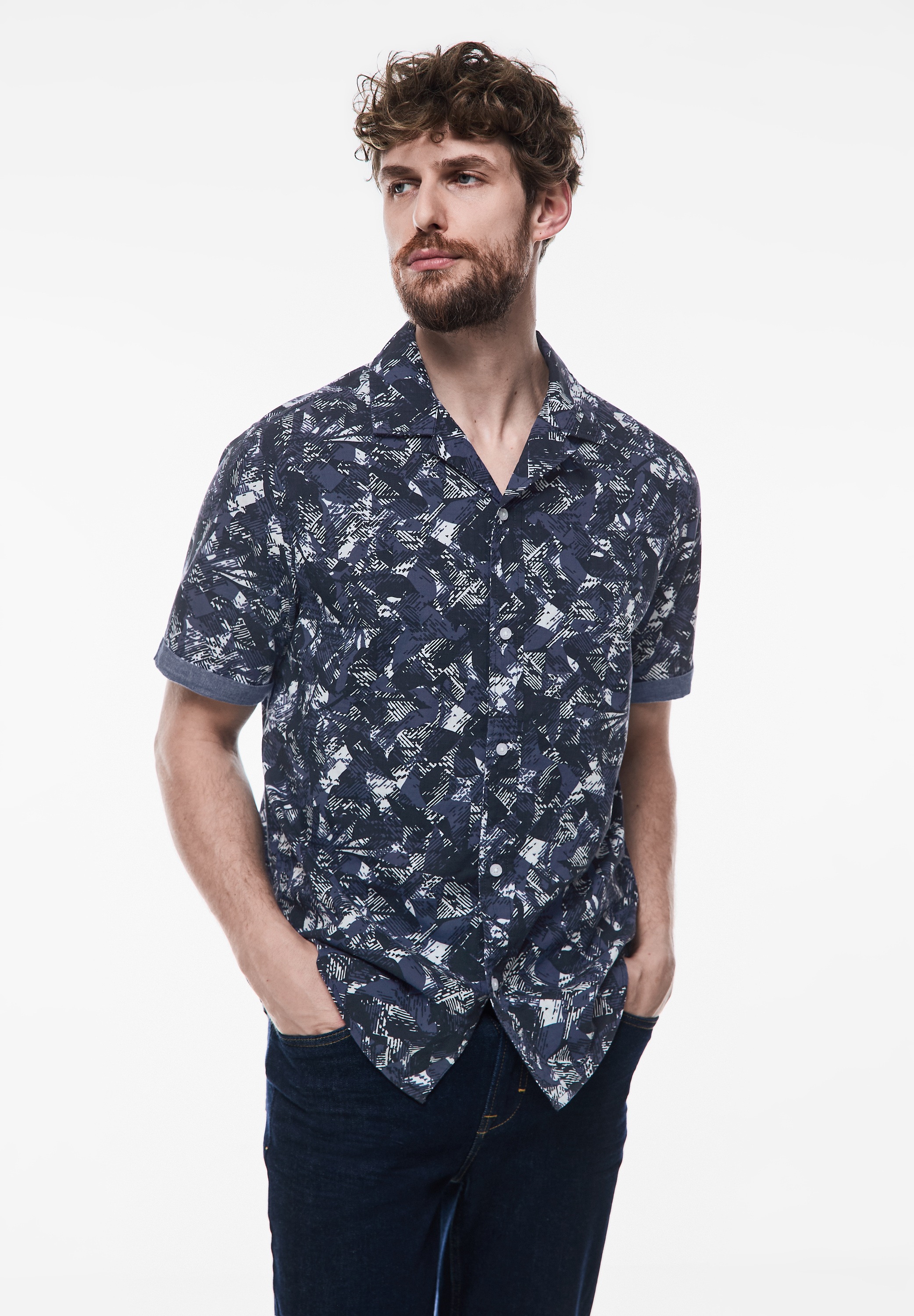 STREET ONE MEN Kurzarmhemd, aus reiner Baumwolle