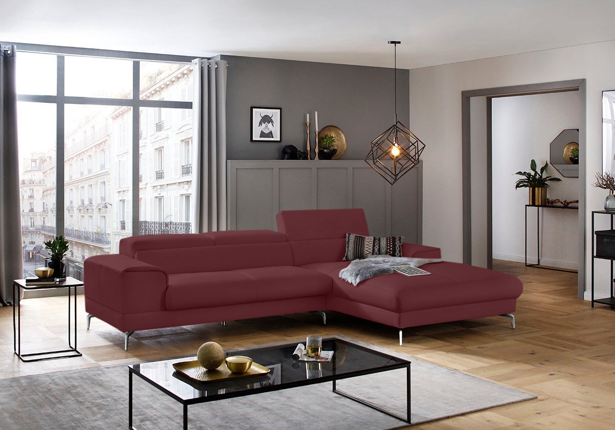 W.SCHILLIG Ecksofa »piedroo, Designsofa mit tollem Sitzkomfort, bequem und elegant, L-Form«, Kopfteilverstellung, wahlweise mit Sitztiefenverstellung, Breite 303cm