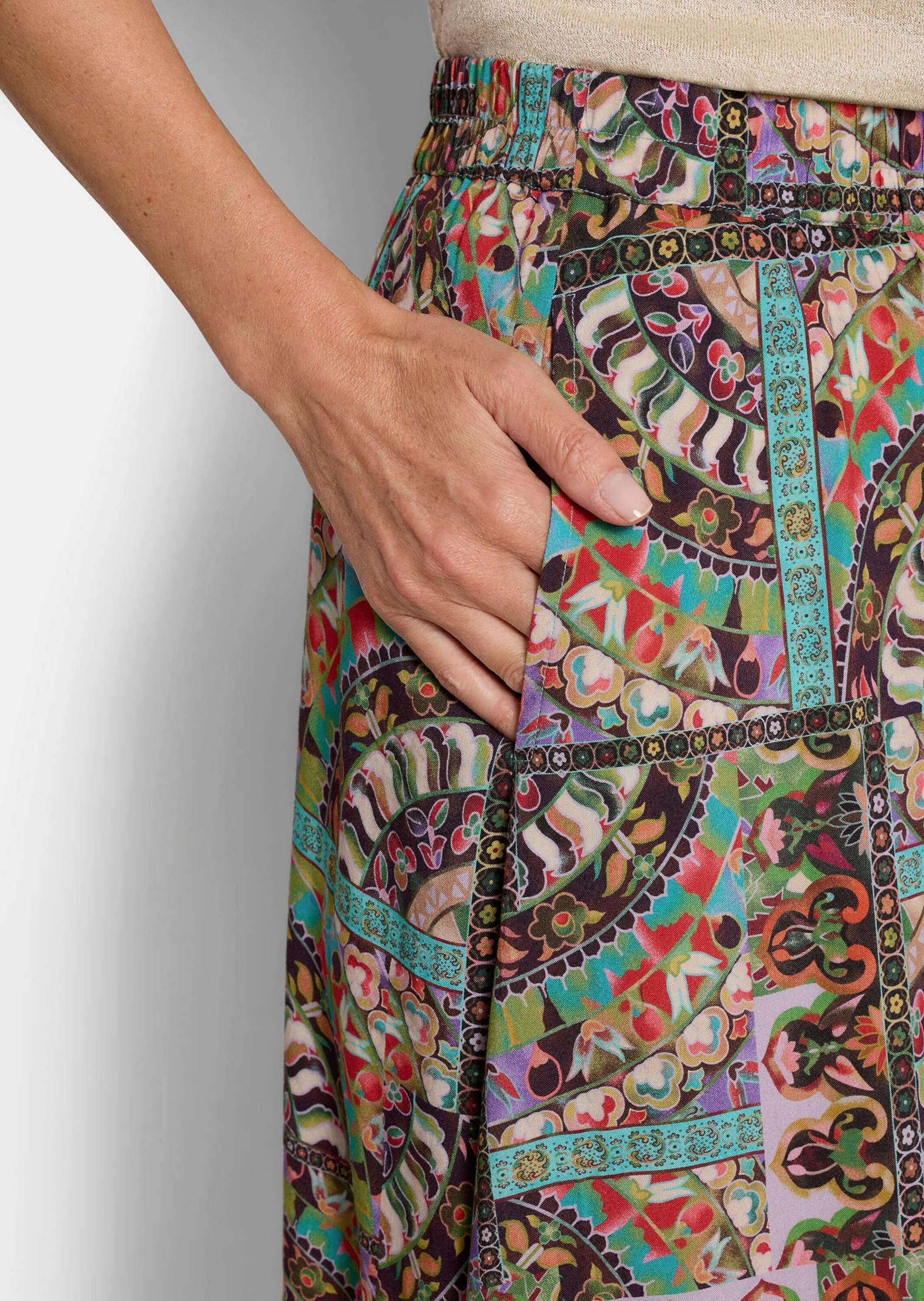 GOLDNER Midirock »Viskoserock mit Patch-Druck« Nahttaschen an der Seite