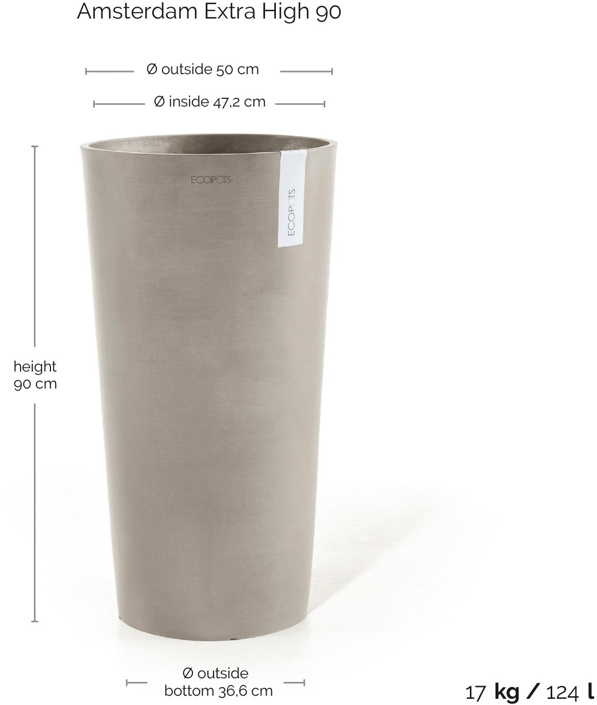 ECOPOTS Blumentopf »Amsterdam extrahoch 90 Taupe« für innen und außen: frostsicher, bruchsicher und lichtbeständig
