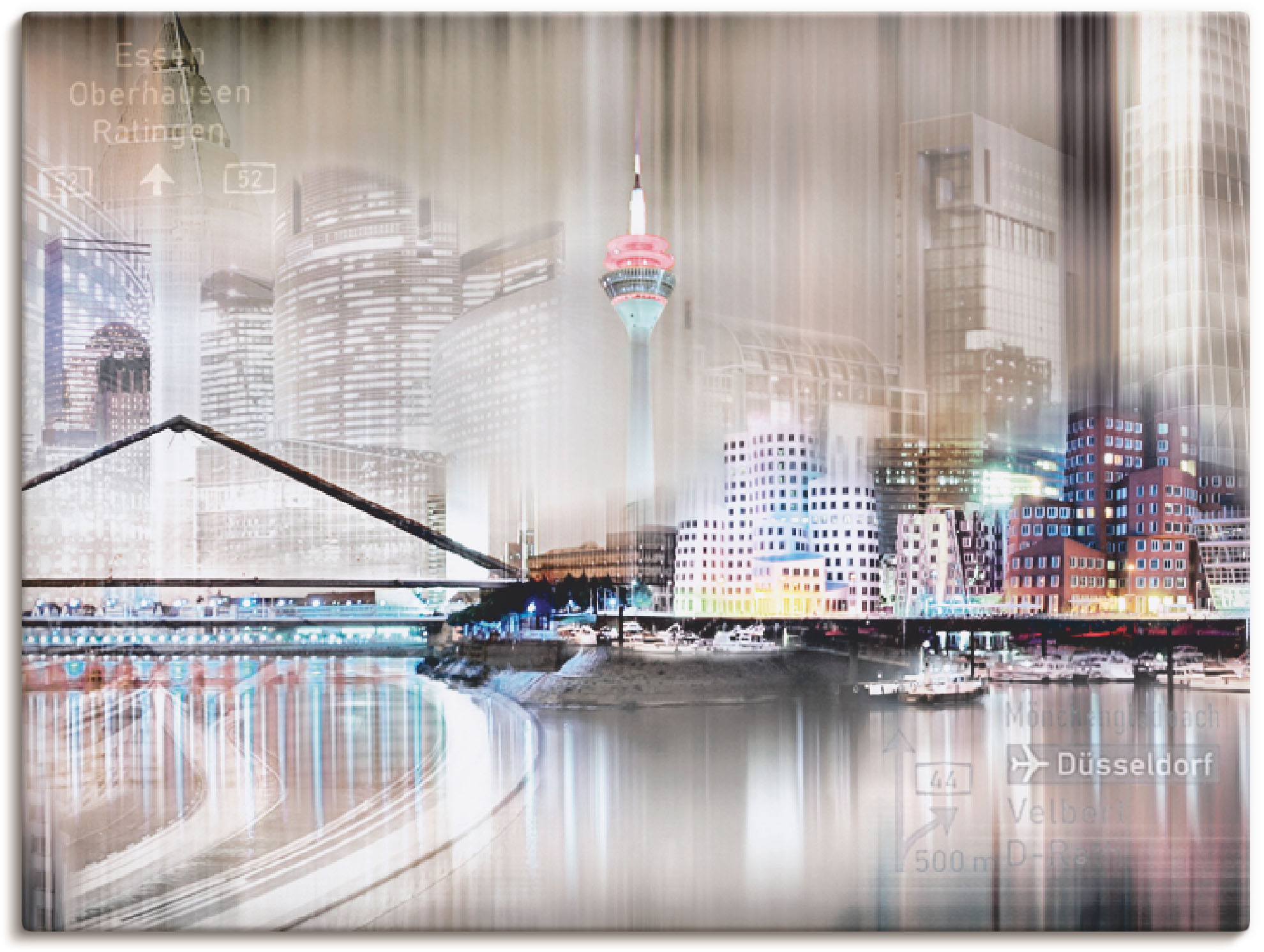 Artland Leinwandbild "Düsseldorf Skyline Collage IV" Deutschland 1 Stk. tlg. auf Holzrahmen gespannt