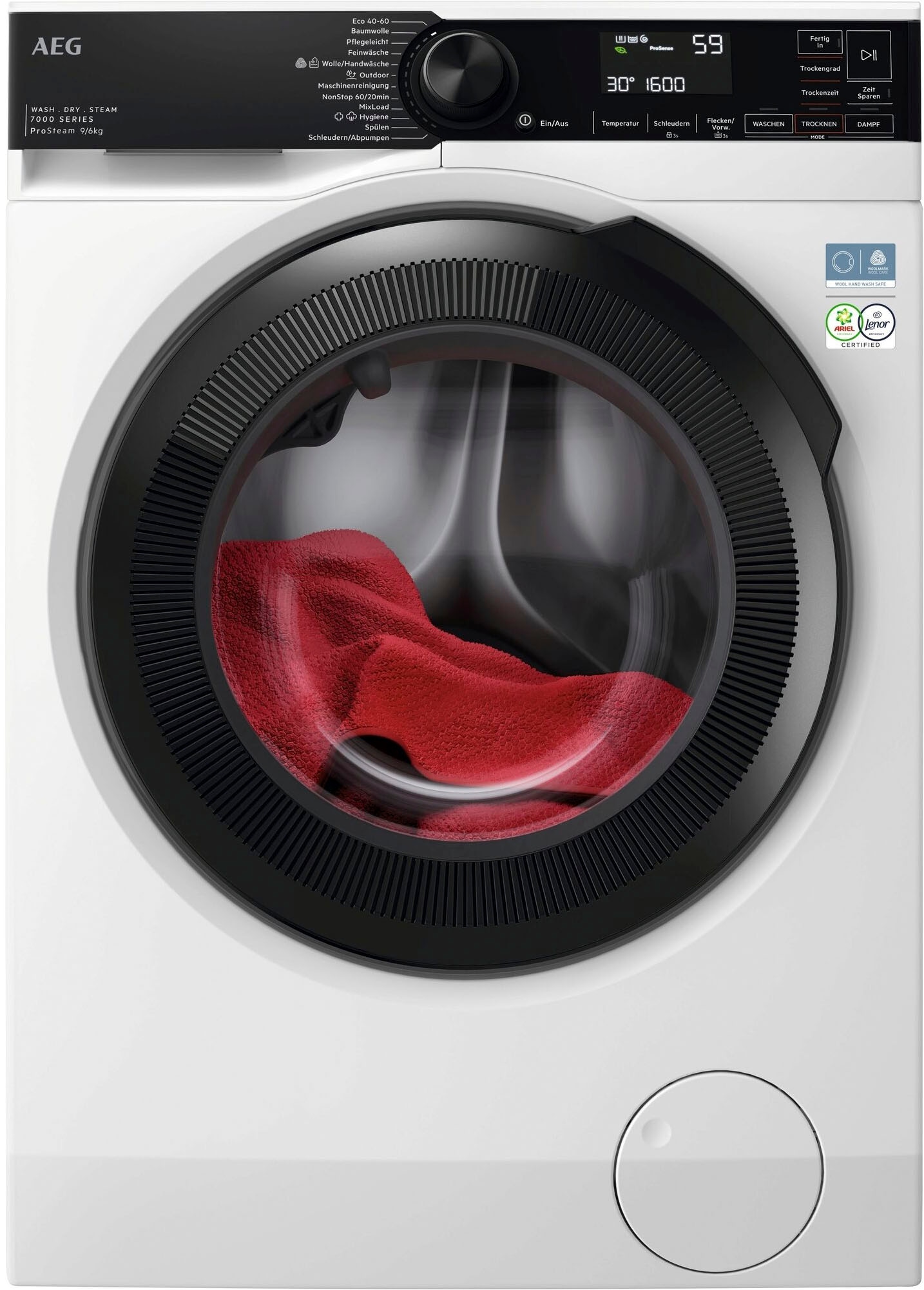 AEG Waschtrockner "LWR7F70690", B:59,7cm H:84,7cm T:63,6cm, weiß, Waschtrockner, ProSteam: Auffrischen mit Dampf statt Waschen und 96 % Wasser sparen