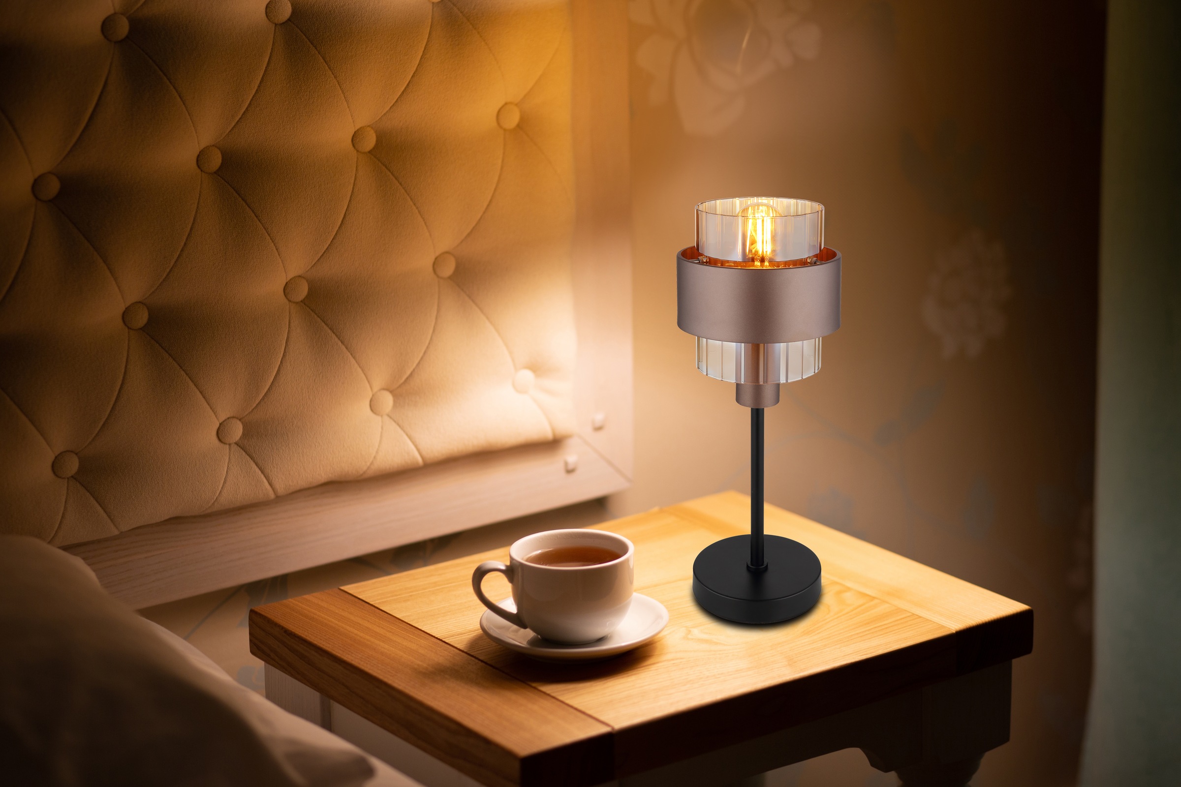 GLOBO LIGHTING Tischleuchte »MILLEY« E27 1 Stk. Tischlampe Glas amber bronzefarben ø: 185mm, H: 470mm Schlafzimmer