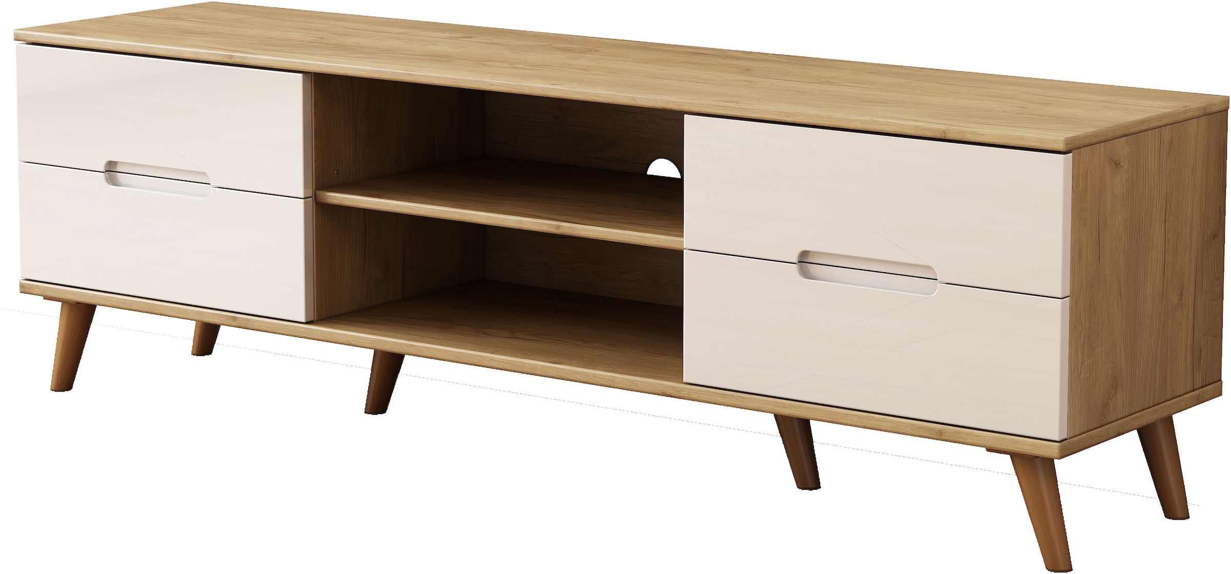 OTTO home TV-Board »Lund« glänzende Fronten, Kabeldurchführung, helles Holzdekor, Breite 160 cm