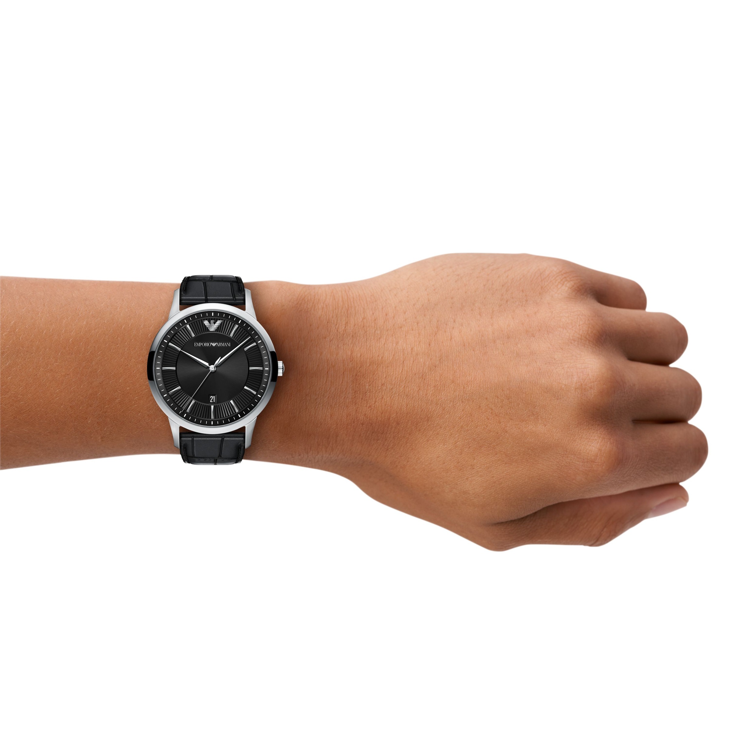 Emporio Armani Quarzuhr Armbanduhr, Lederarmband, analog, Tag