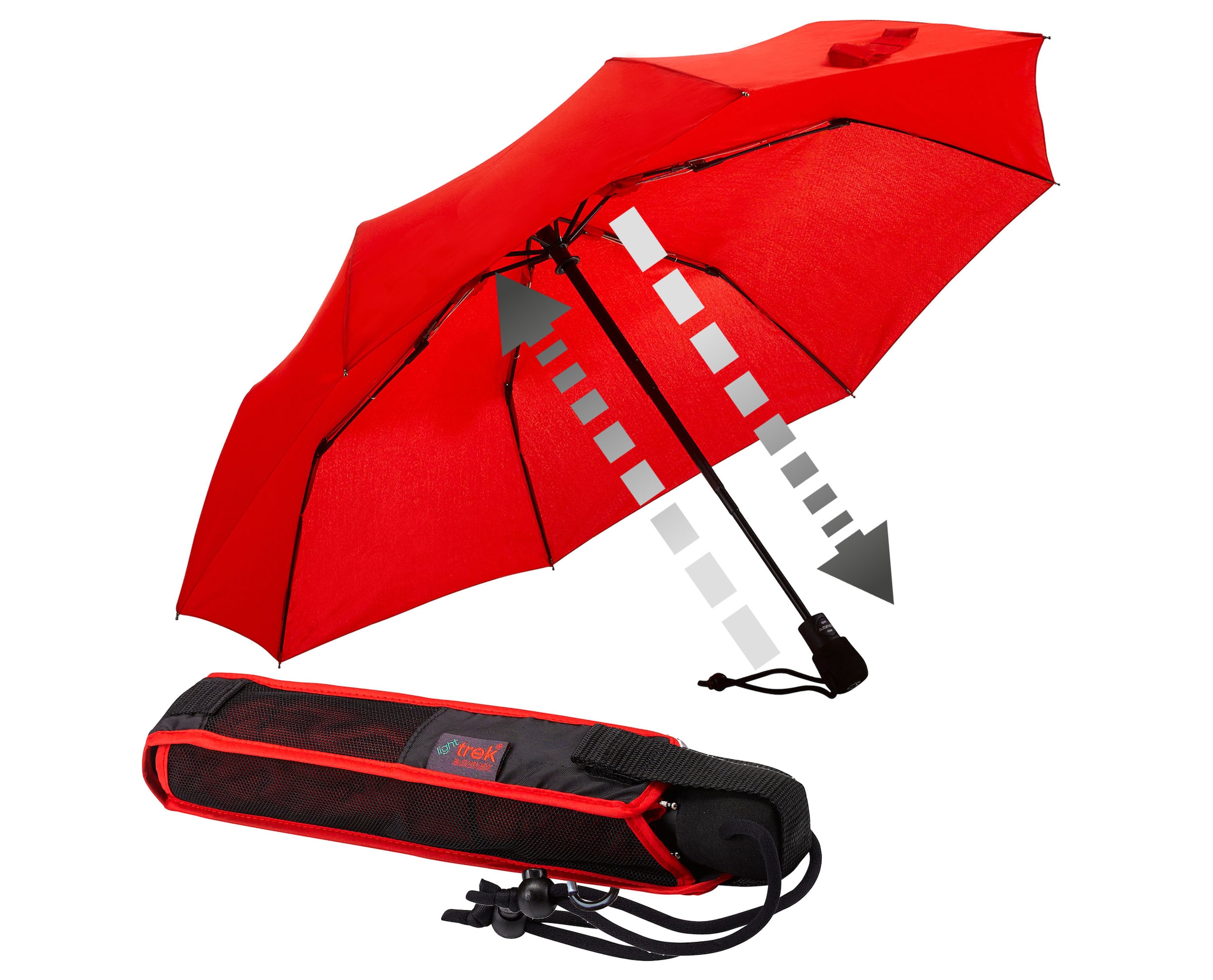 EuroSCHIRM® Taschenregenschirm »light trek«, kompakte Größe, mit Automatik und integriertem Kompass im Griff