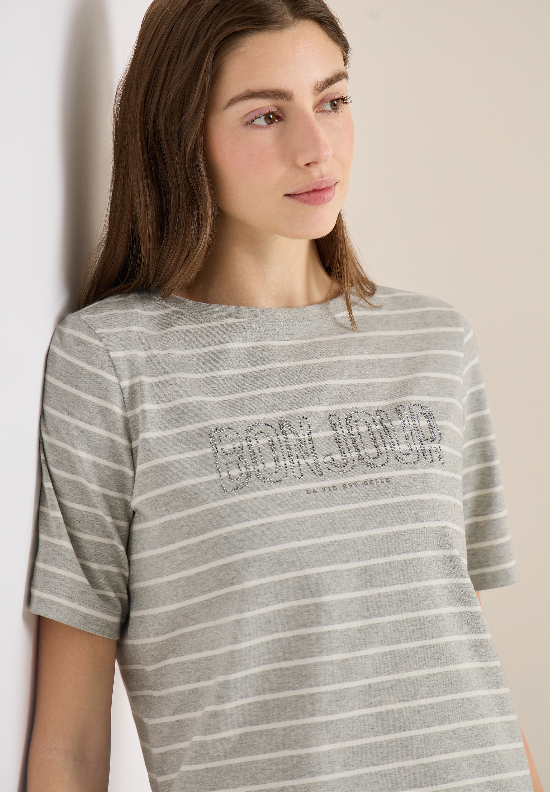 Cecil Kurzarmshirt Sommershirt mit Streifen und Wording