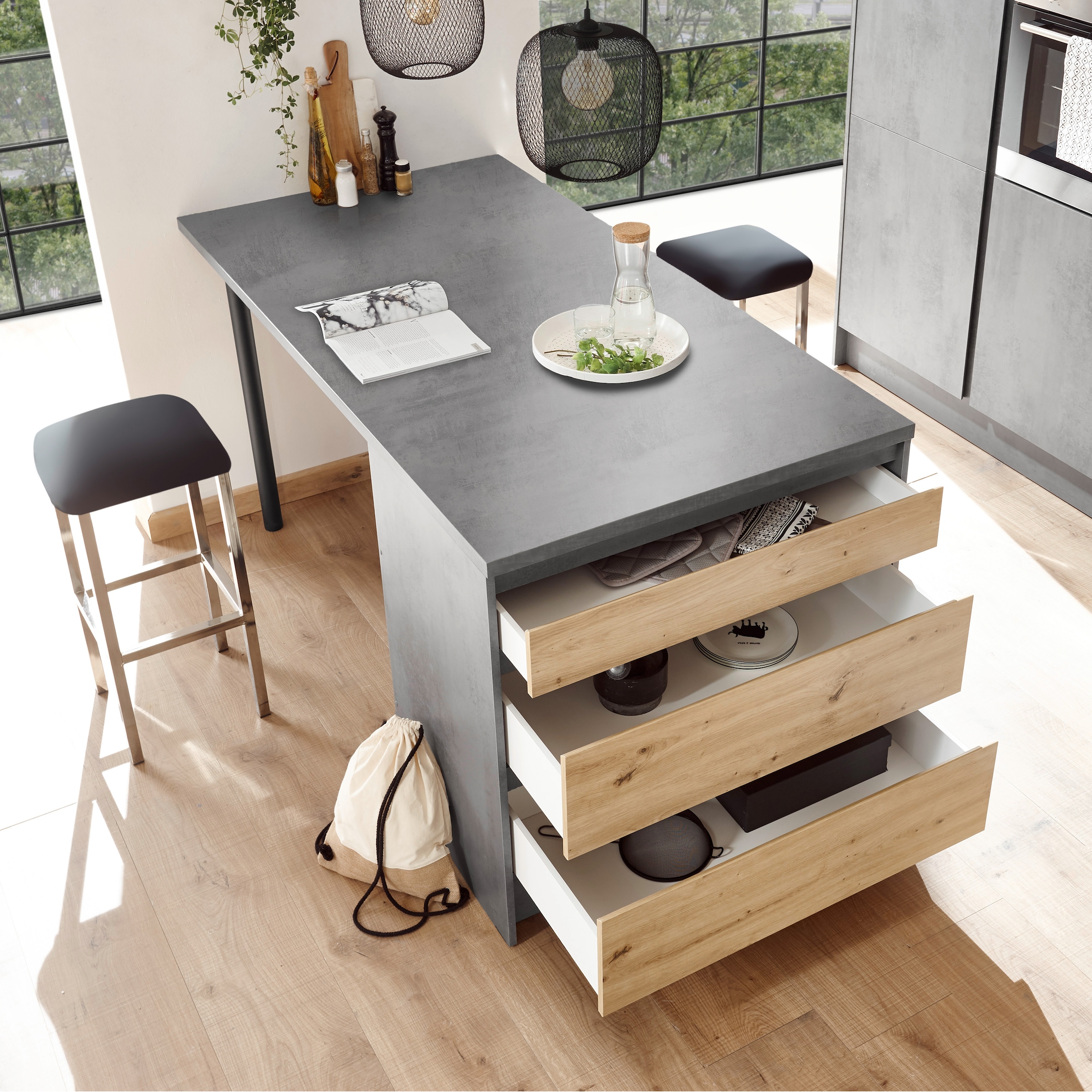 BASIC by Balculina Kücheninsel »Isis B/T/H 180x90x91 cm« Breite 180 cm, mit Essplatz und Stauraum