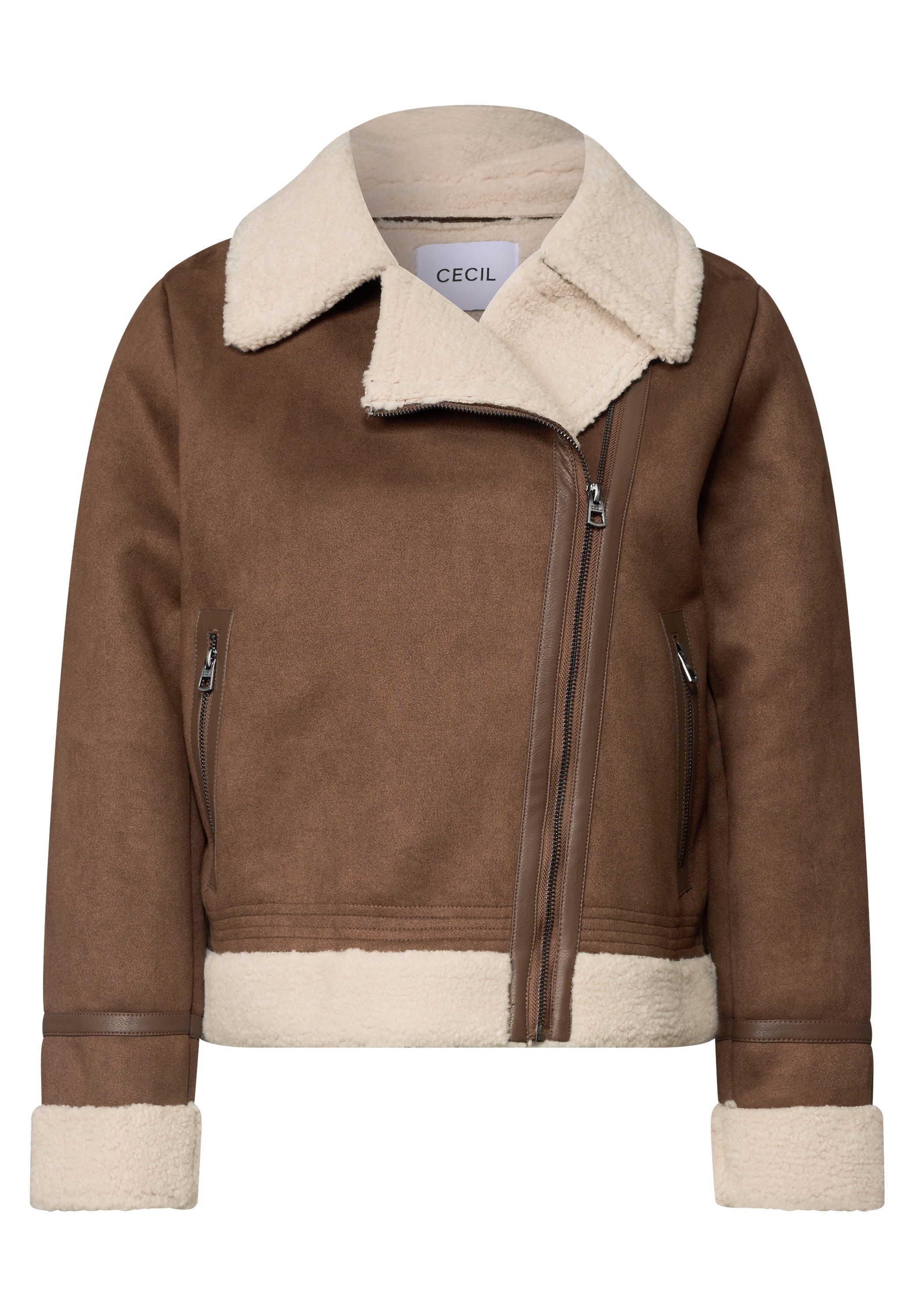 Cecil Lederimitatjacke ohne Kapuze mit Teddy-Details