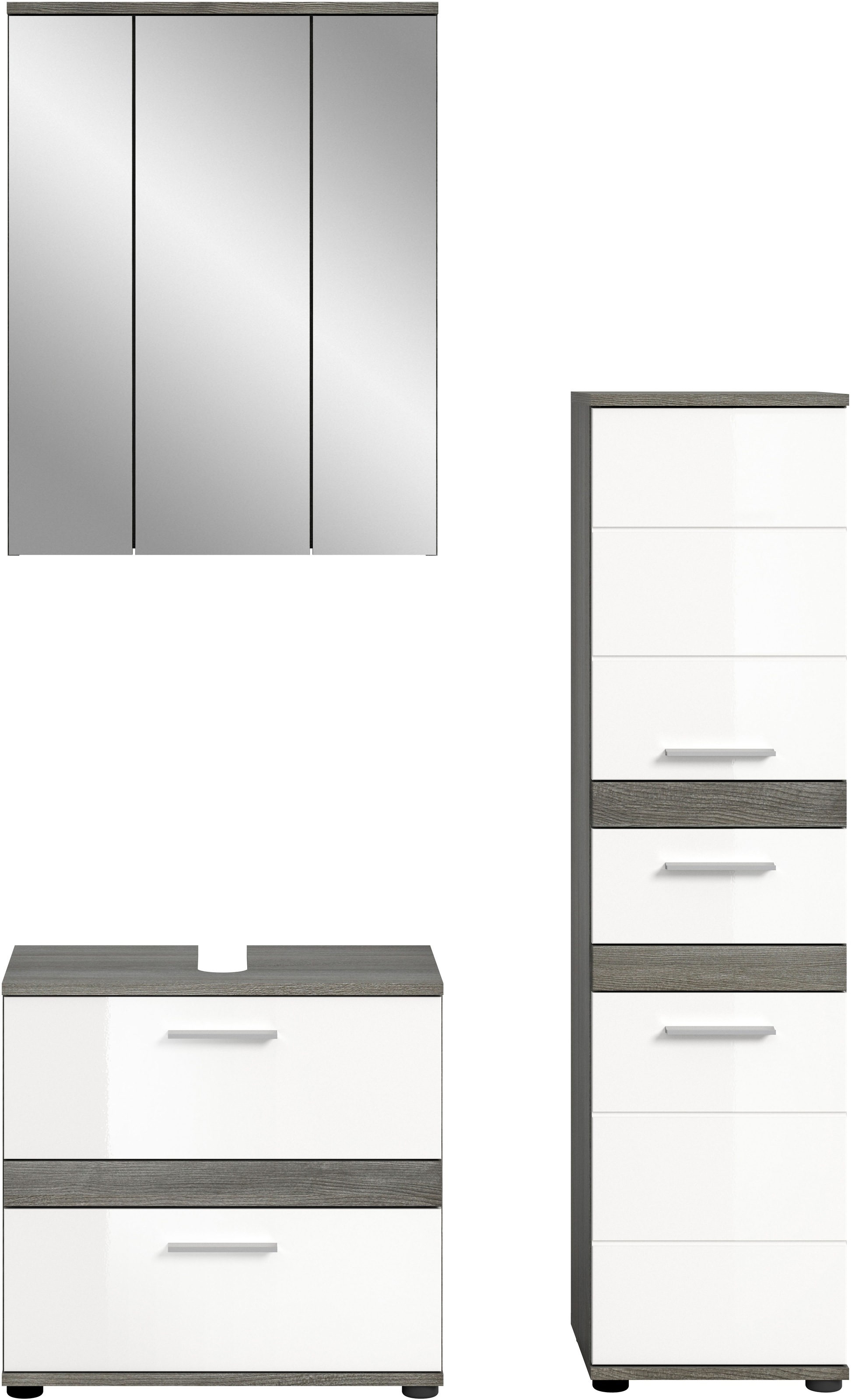 Thumbnail - welltime Badmöbel-Set "LUCCA, 3-teilig, TOPSELLER, hochwertige MDF Front" Set, best. aus: Waschbeckenunterschrank, Spieg...