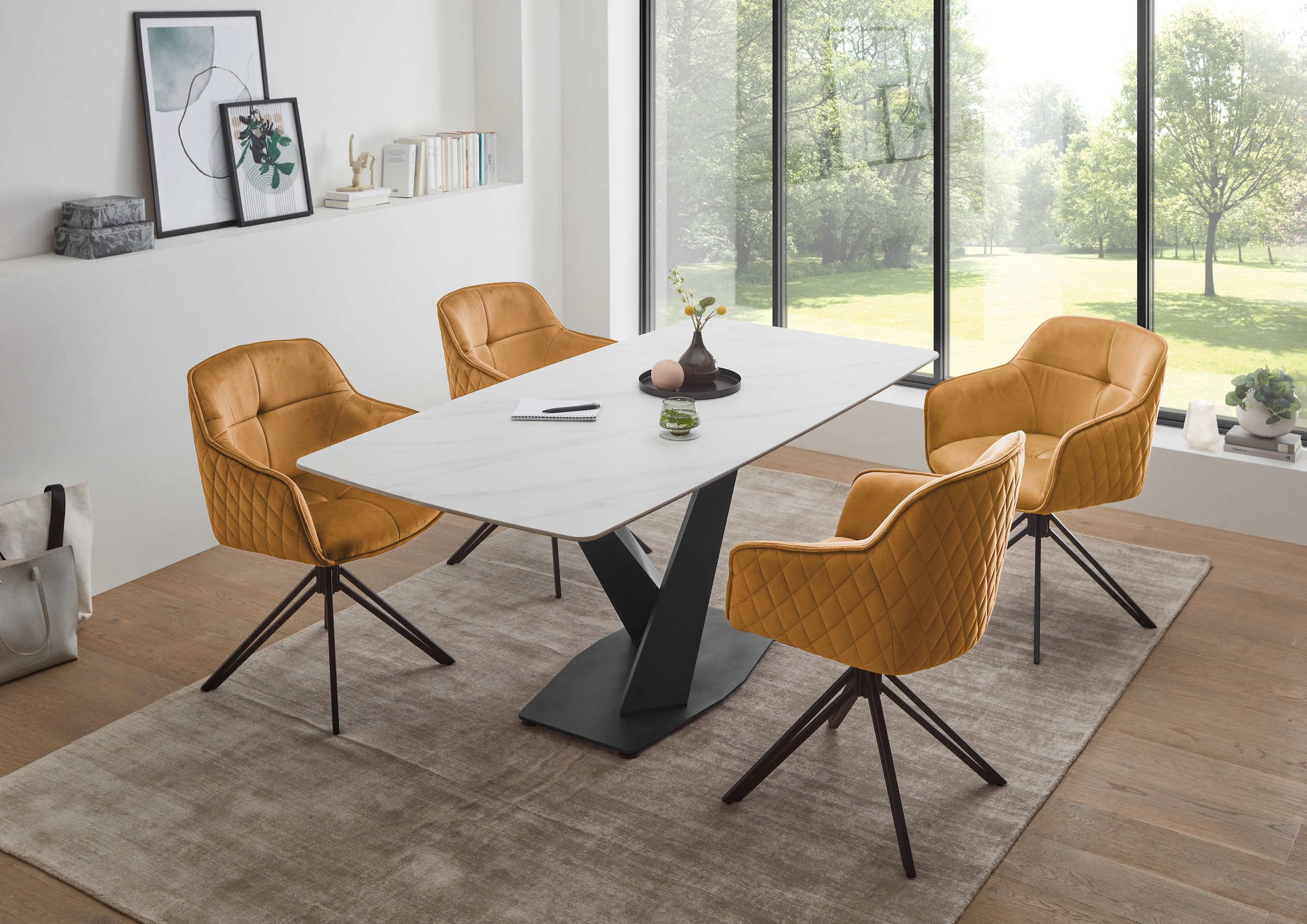 Stolkom Esstisch »Ventura Esszimmertisch Keramik, Esstisch Keramik BxHxT 180x75x90 cm«, Keramikoberfläche abgerundete Ecken, Metallgestell schwarz matt
