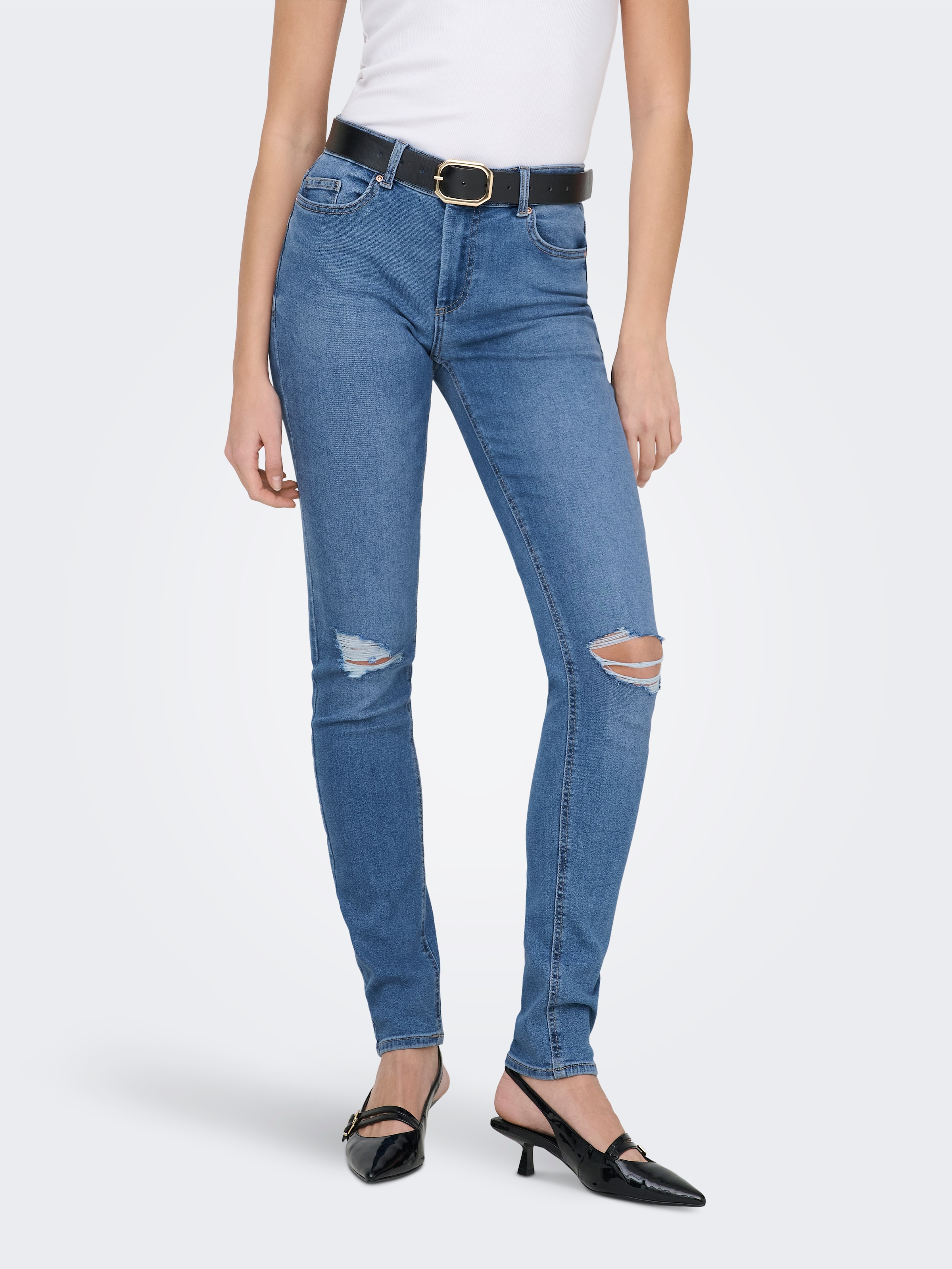 ONLY Skinny-fit-Jeans "ONLSUMI MID WAIST KNEE DES SK DNM BOX" Destroyed Effekte