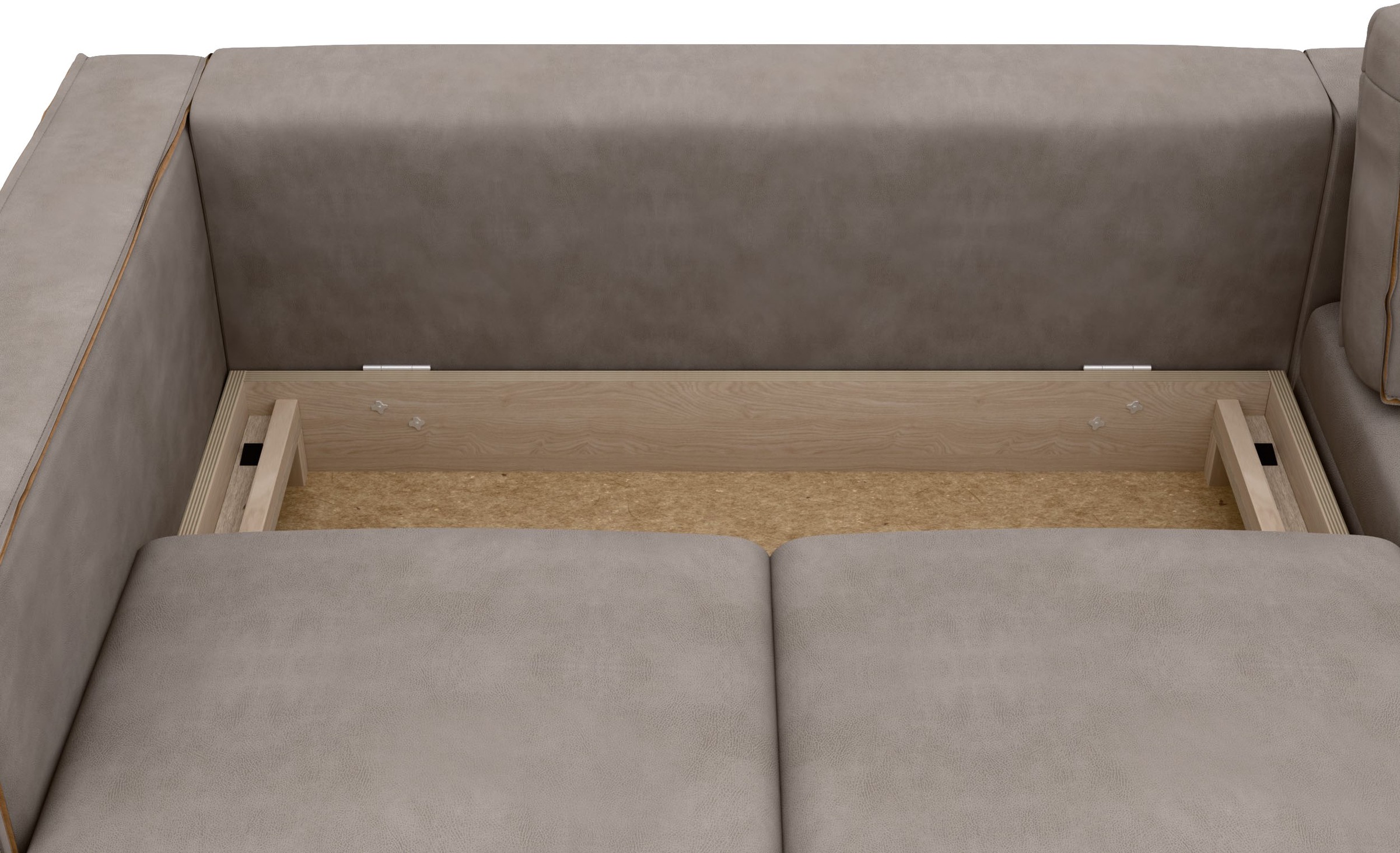 Places of Style Ecksofa »Watkins, wahlweise mit Schlaffunktion/Bettkasten, moderne offene Naht«, Recamiere beidseitig montierbar, L-Form, Breite 232 cm