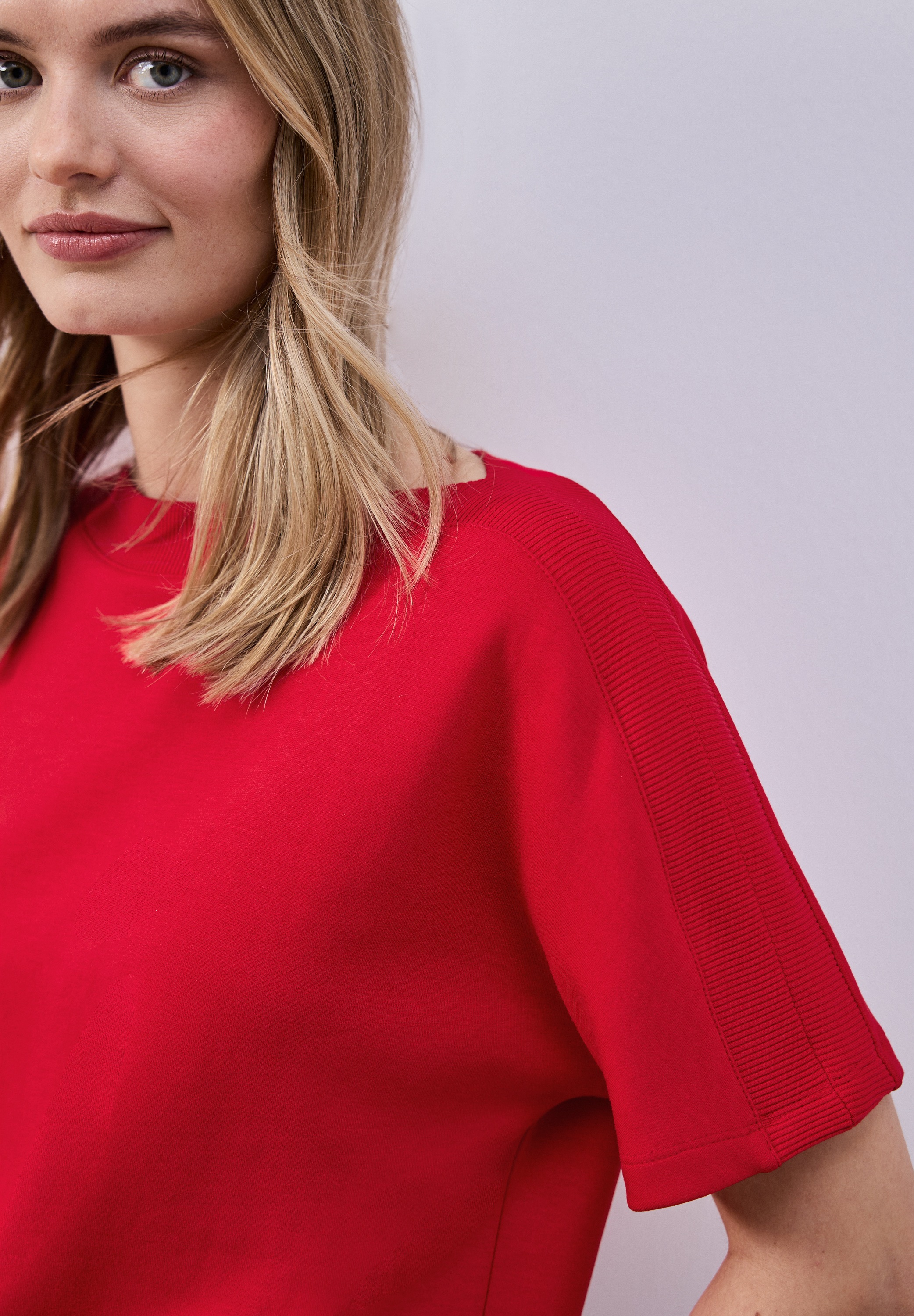 Kurzarmshirt STREET ONE, Damen, Gr. 38, salsa rot, Jersey, Obermaterial: 48% Polyester, 48% Viskose, 4% Elasthan, unifarben, regular fit normal, U-Boot-Ausschnitt, Shirts, mit elastischem Bund 5