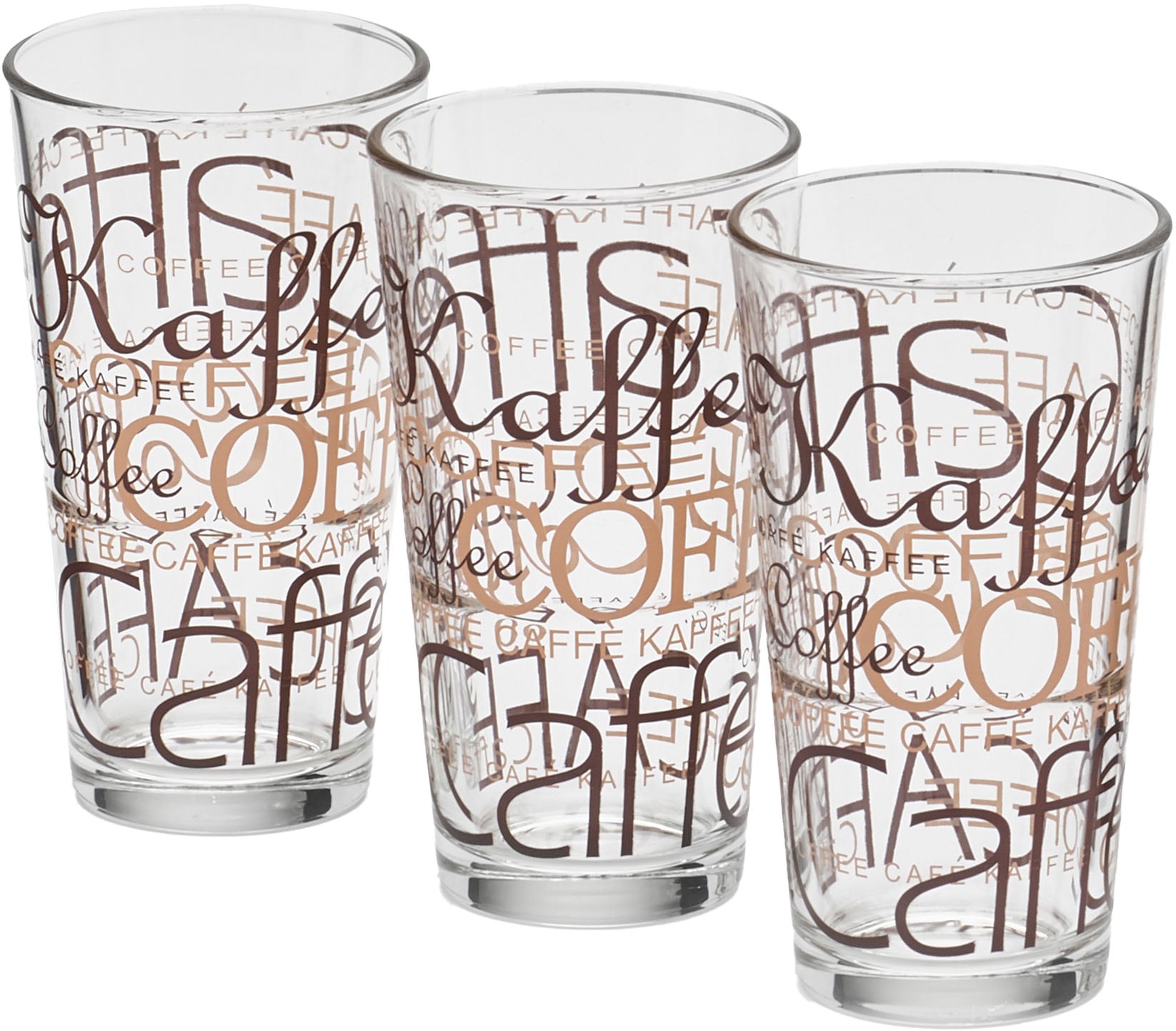 Bormioli Rocco Longdrinkglas »Longdrinkbecher 370 ml Latte Macchiato, 12 Stück« Coffee-Dekor, stapelbar, spülmaschinengeeignet