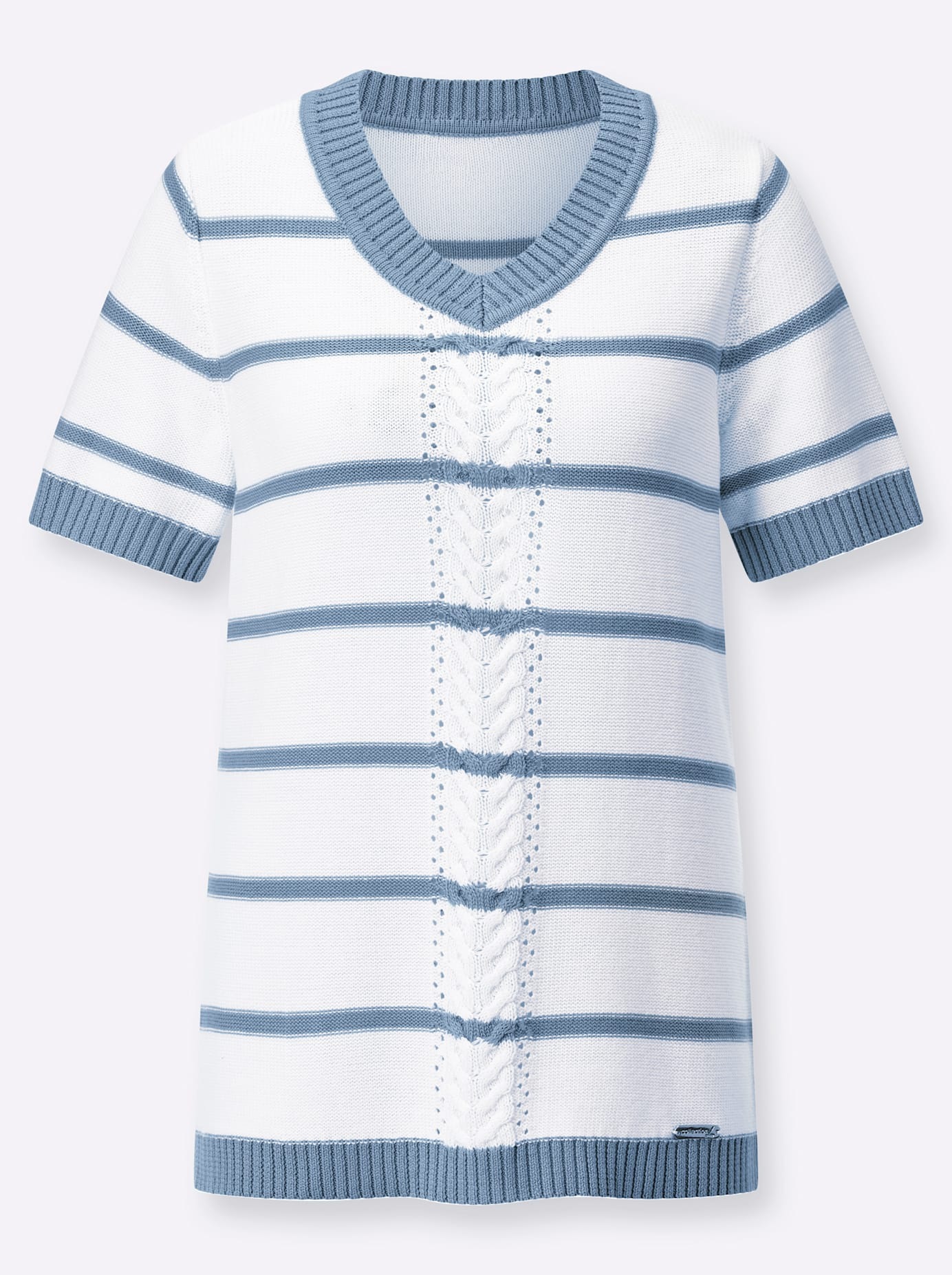 Kurzarmpullover CASUAL LOOKS "Kurzarm-Pullover", Damen, Gr. 40, blau (bleu), 50% Baumwolle, 50% Polyacryl, gemustert, gestreift, mehrfarbig, Pullover 3