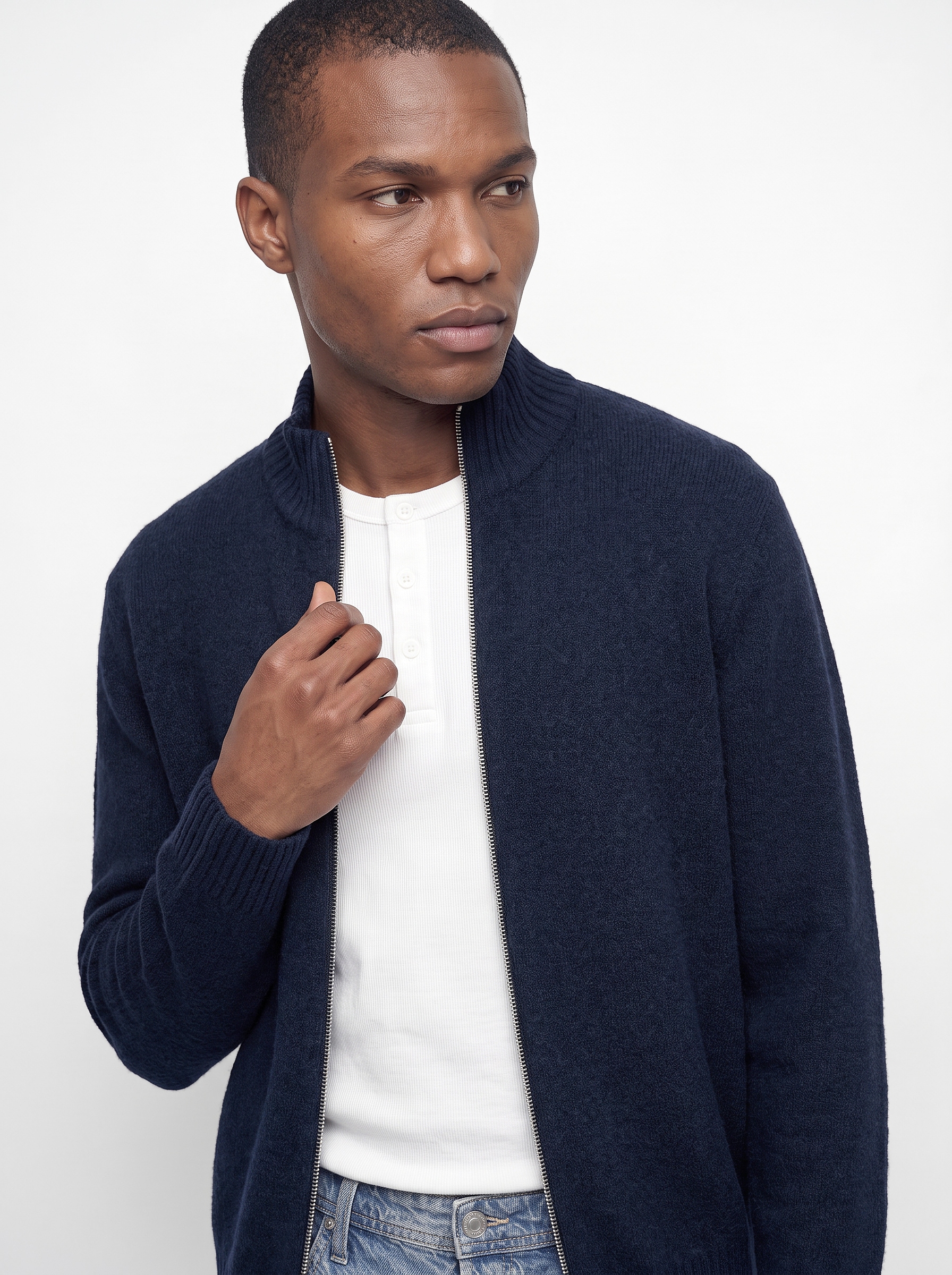 Jack & Jones Strickjacke »JJSOHO OLLIE KNIT HIGH NECK ZIP CAR SN« Materialmix, locker geschnitten