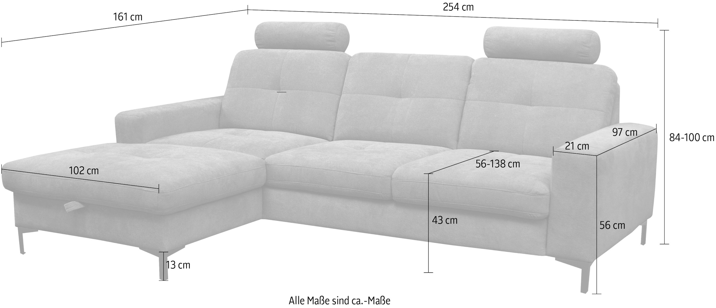 alina Ecksofa »Stelvia«, Inklusive Nackenstützen, Breite 254 cm