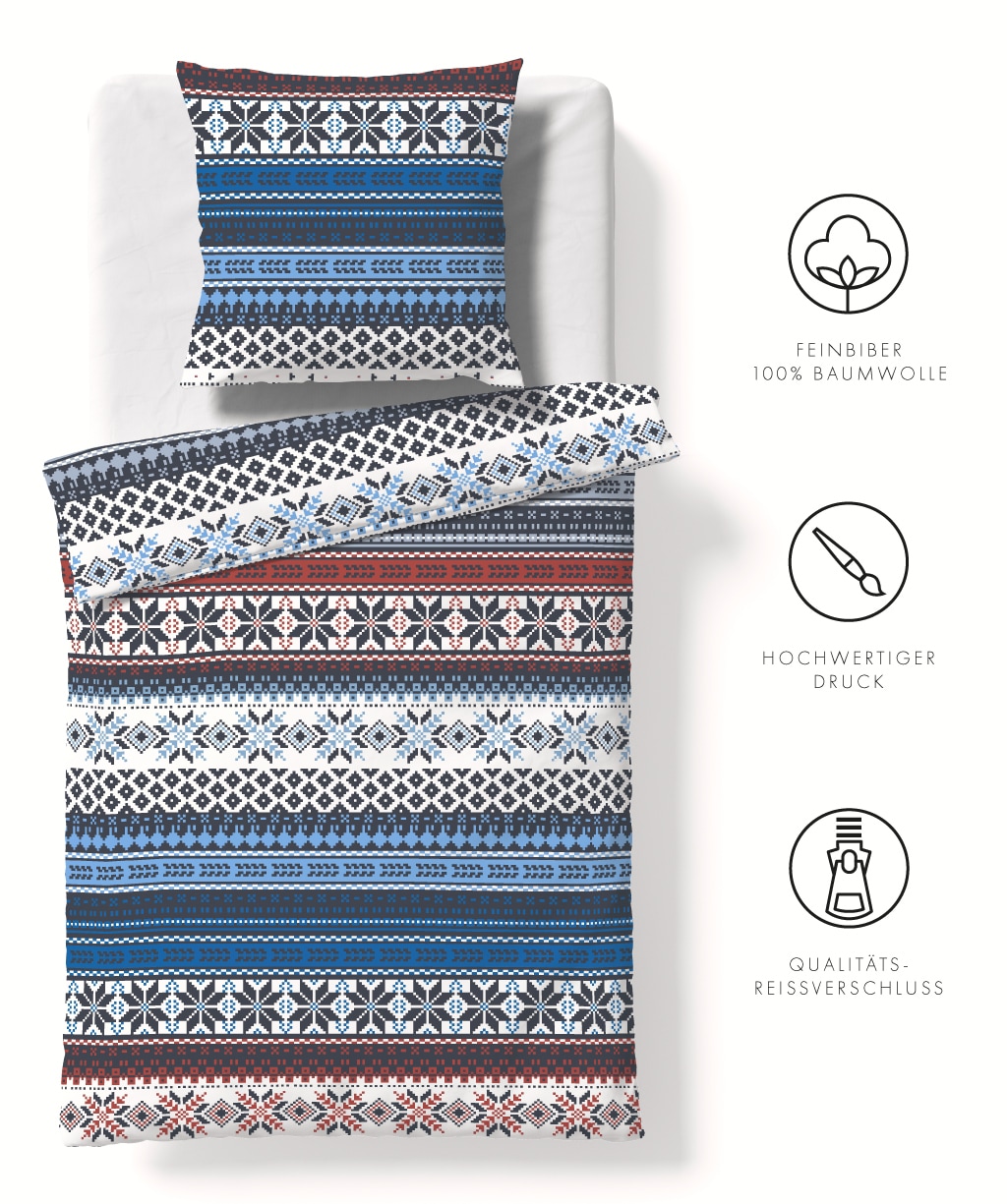 fleuresse Bettwäsche "Aspen" 2 Stk. tlg. Feinbiber mit nordischem Muster günstig online kaufen