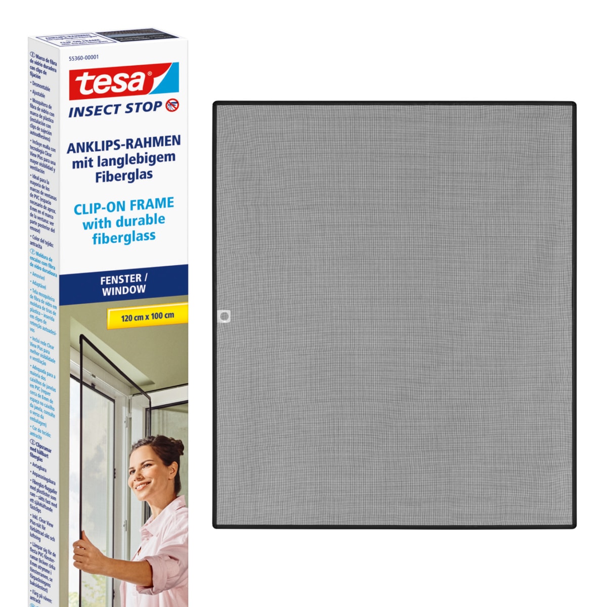TESA Insektenschutz-Fensterrahmen "Insect Stop Anklipsrahmen - Fliegengitter für Fenster", B/H: 100cm x 120cm, Insect Stop Anklipsrahmen -