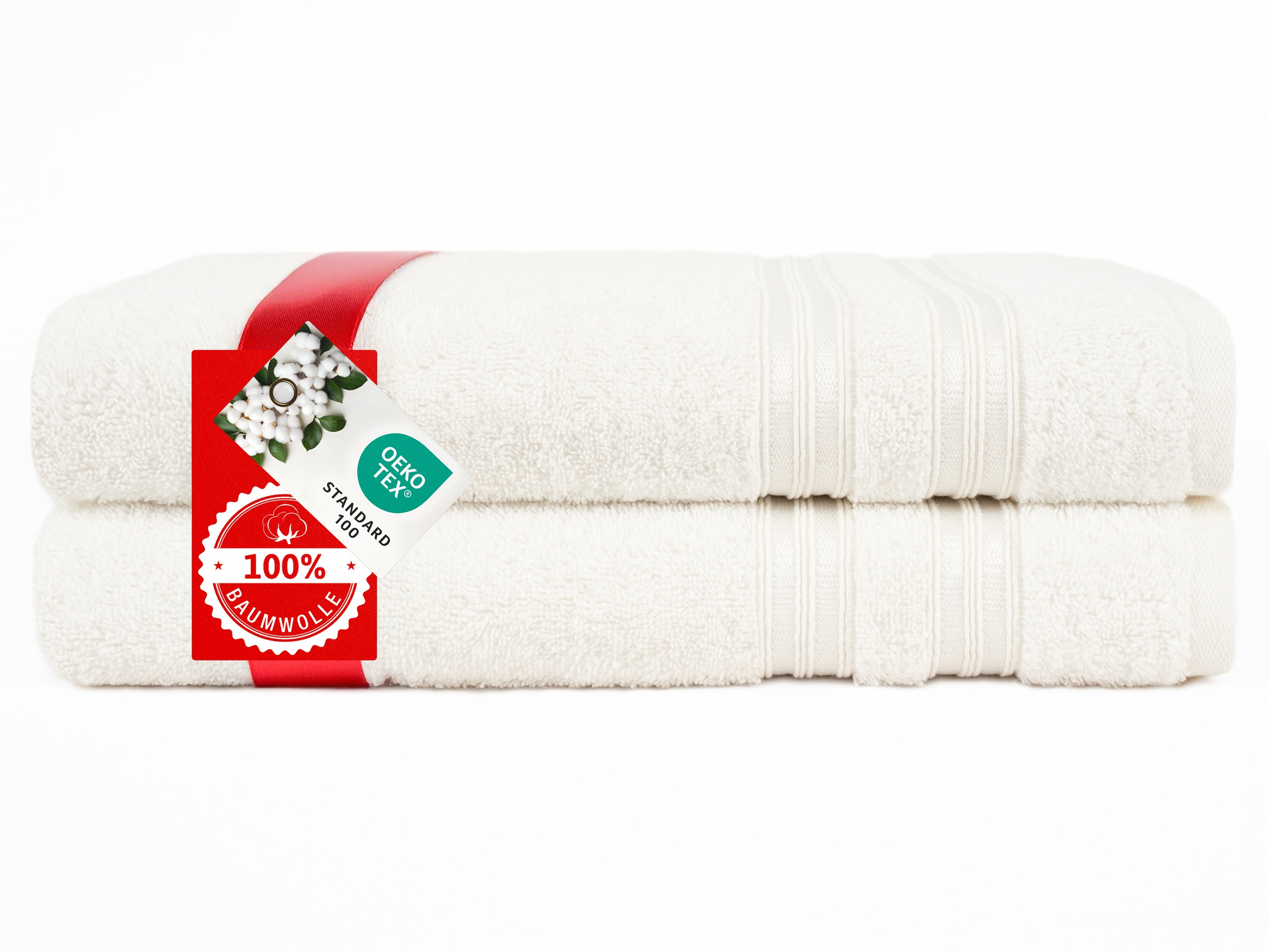 Thumbnail - HAMMETEX Duschtuch "2er Set Badetücher 70x140 cm, 100% Baumwolle, Weich & Saugstark" mit Bordüre, einfarbig, weich