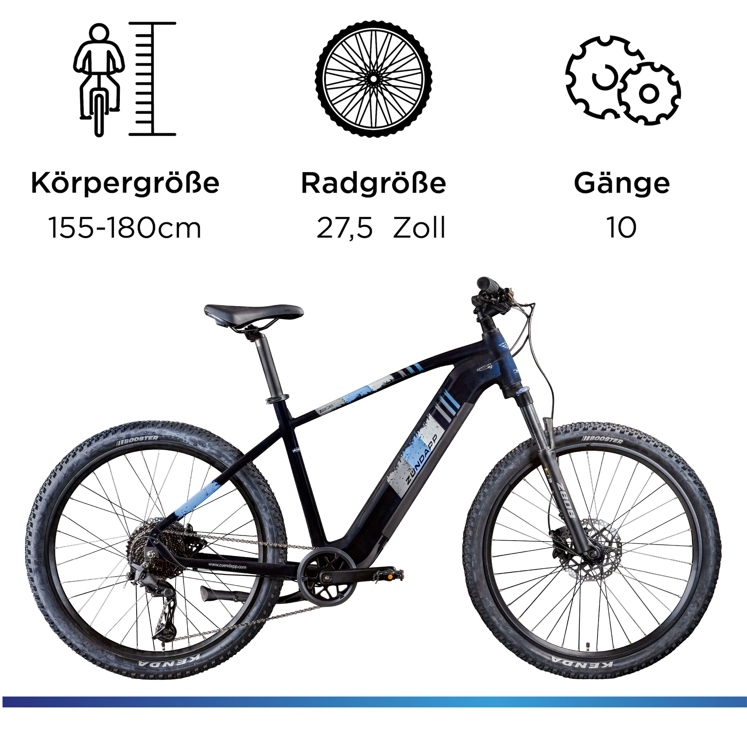 Zündapp »Z808« 10 Gang Shimano Deore RD-T6000 Schaltwerk Kettenschaltung Heckmotor 250 W Pedelec, Elektrofahrrad für Damen und Herren, MTB