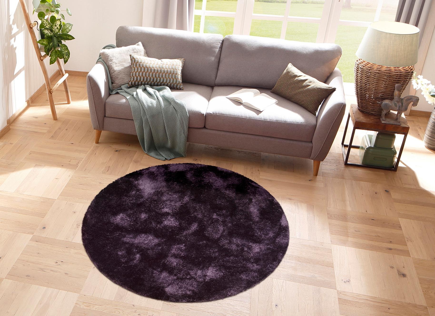 Bruno Banani Hochflor-Teppich »Dana Teppich, leichter Glanz«, rund, 30 mm Höhe, unifarben, Mikrofaser Teppiche, Wohnzimmer, Schlafzimmer, Esszimmer