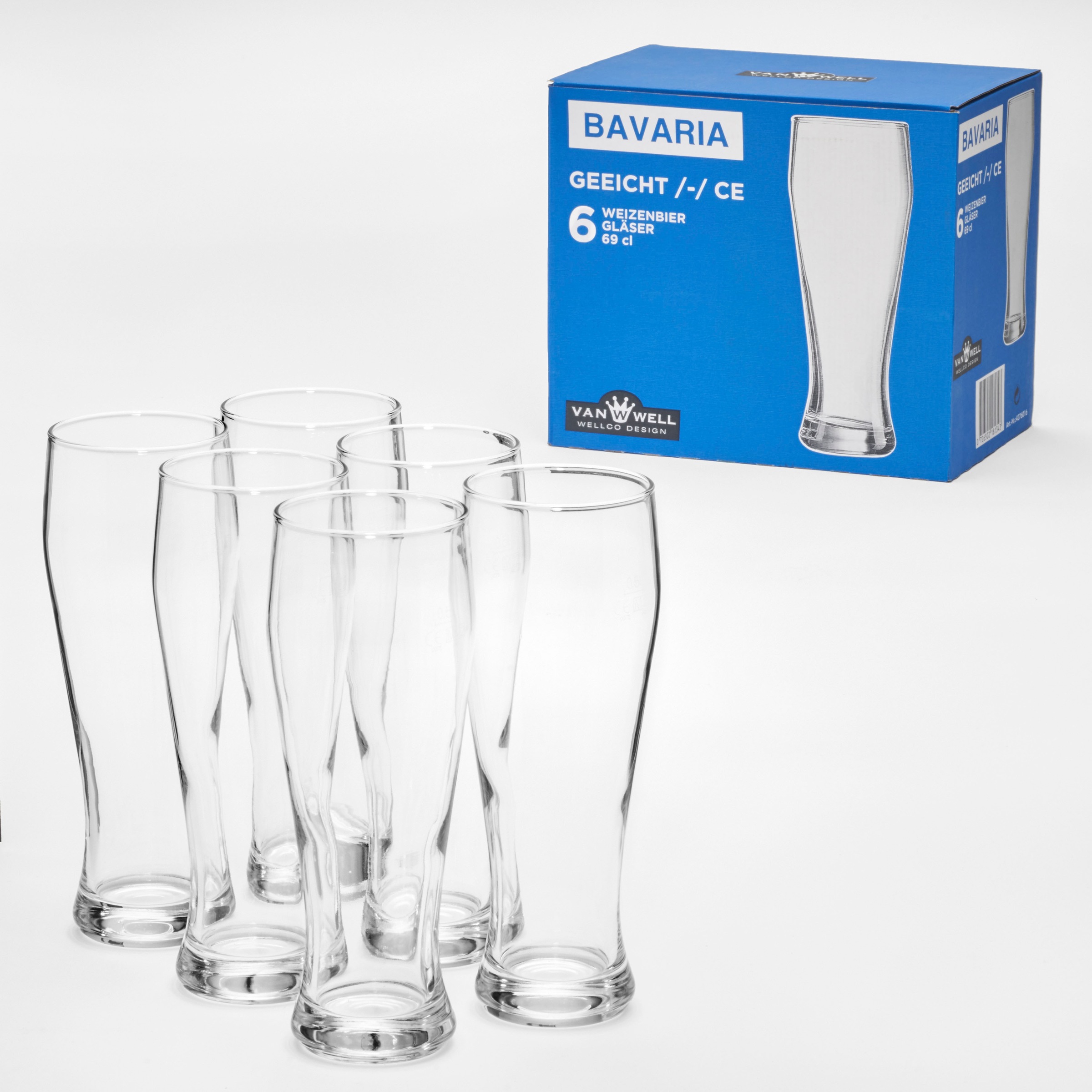 van Well Bierglas »Weizenbierglas«, (Set, 6 tlg., 6 Weizenbiergläser 0,5l), 0,5 L, geeicht, spülmaschinenfest, Gastronomiequalität, 6-tlg.