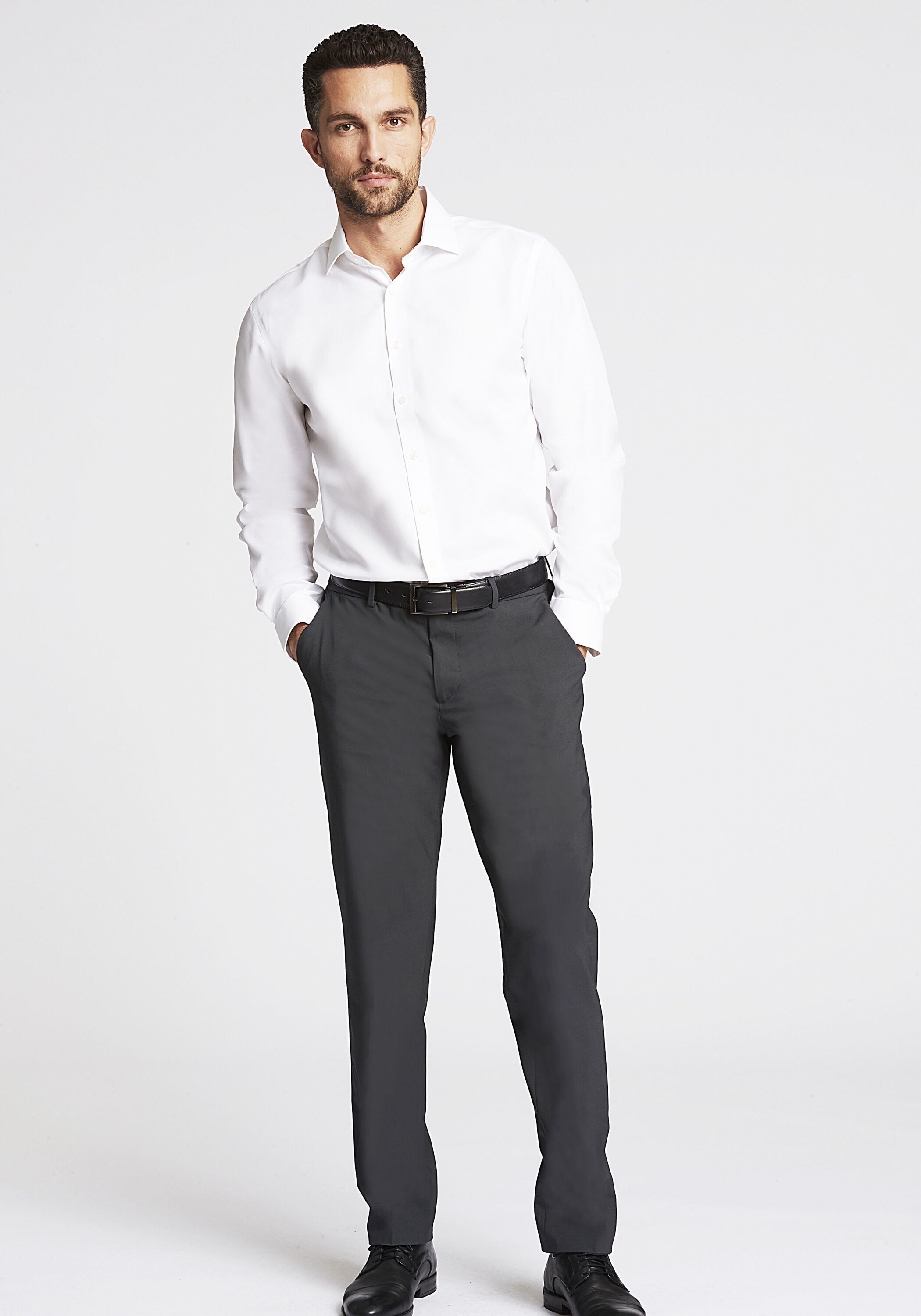 Anzughose LINDBERGH "Anzughose Modern Fit", Herren, Gr. 52, grau (dk grau), Obermaterial: 58% Wolle, 38% Polyamid, 4% Elasthan, unifarben, normal, Hosen Anzughose 3