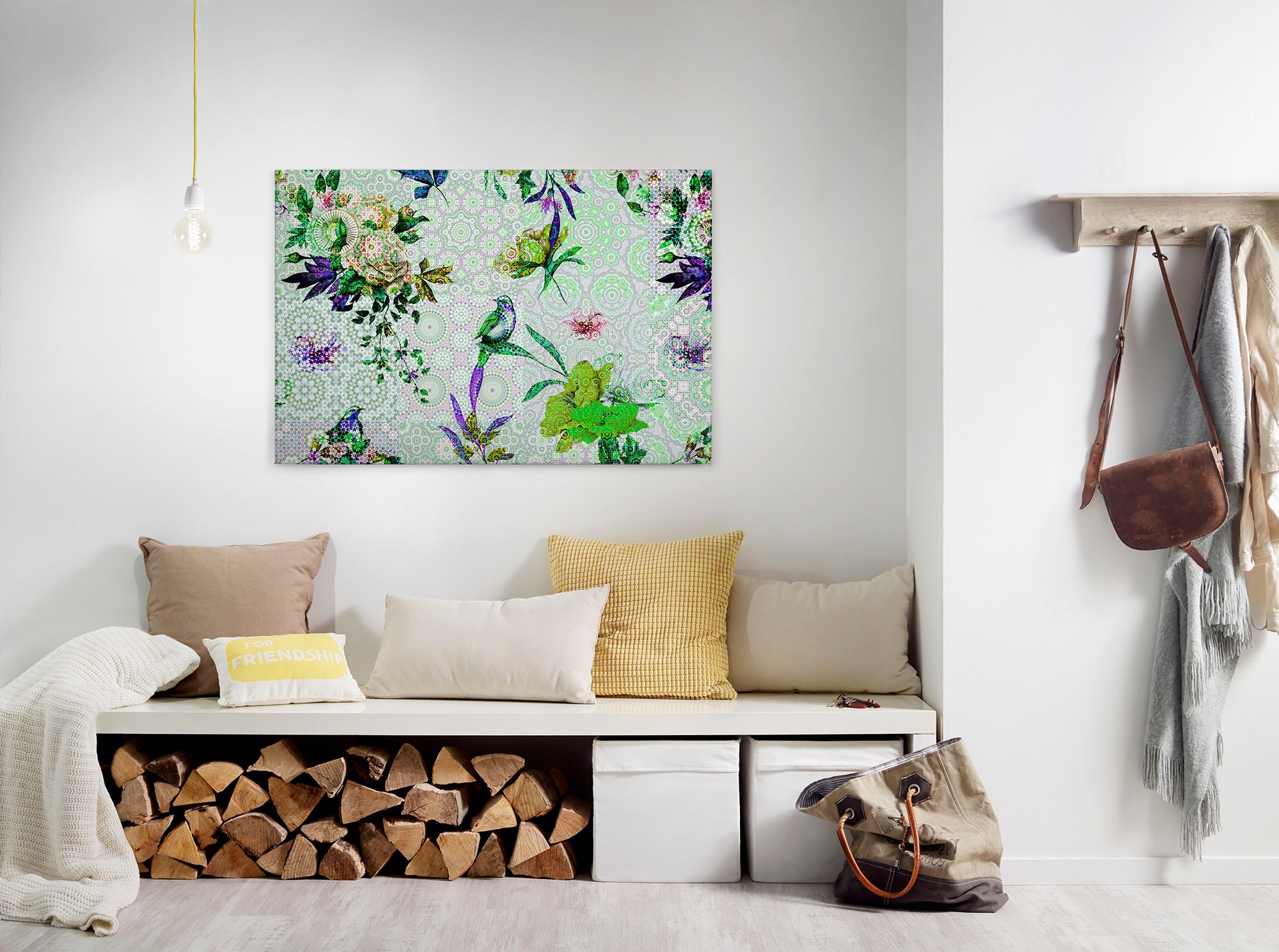 A.S. Création Leinwandbild "mosaic garden" Kunst Vögel 1 Stk. tlg. Mosaik Keilrahmen Floral Blumen Vögel Leinwand-Bild Wohnzimmer modern