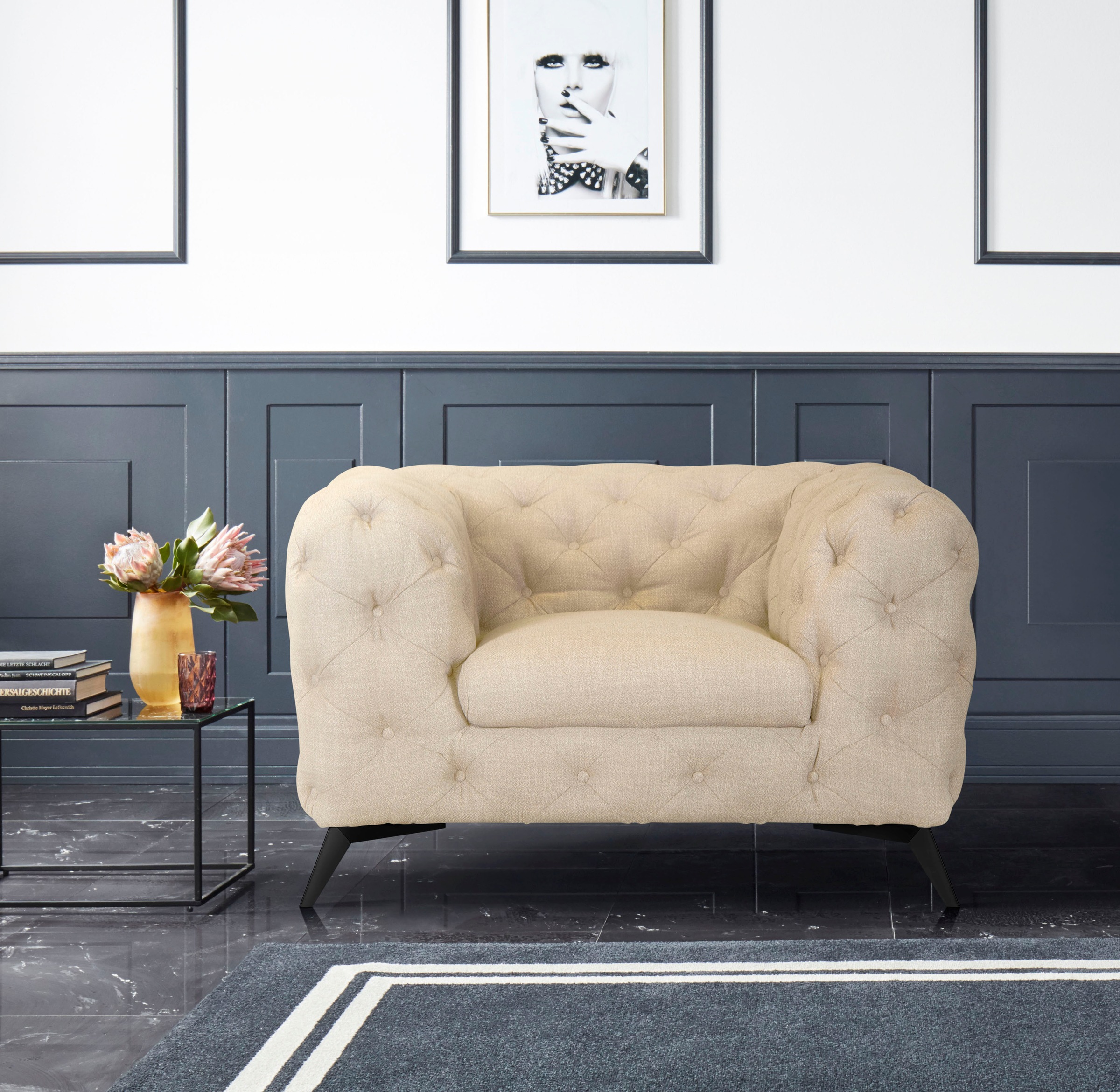 Leonique Chesterfield-Sessel »Glynis Sessel«, aufwändige Knopfheftung, moderne Chesterfield Optik, Fußfarbe wählbar