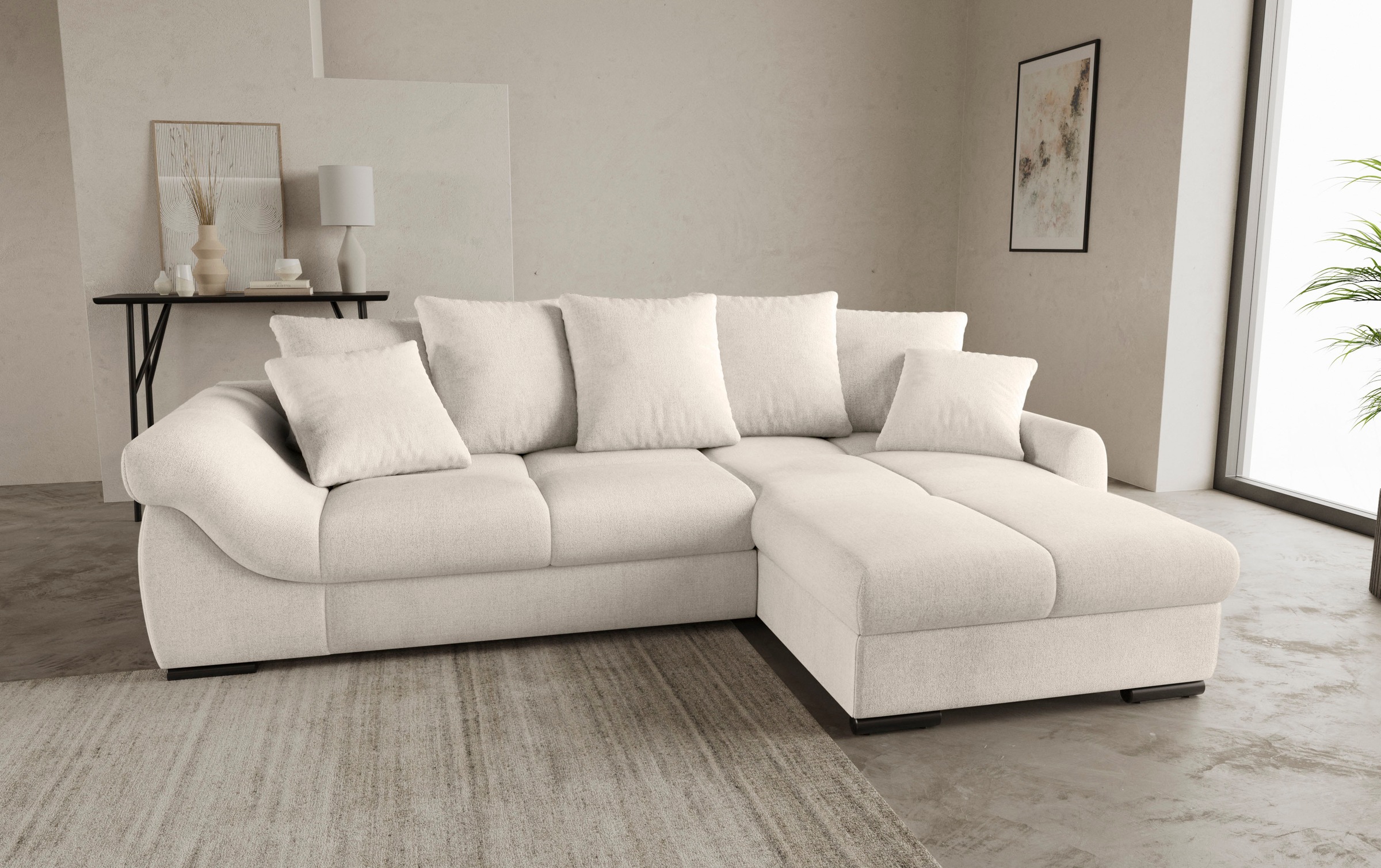 Mr. Couch Ecksofa »Livorno DuraFlex L-Form«, inkl. Hochschläfer-Bettauszug, XL-Bettkasten weiß beschichtet