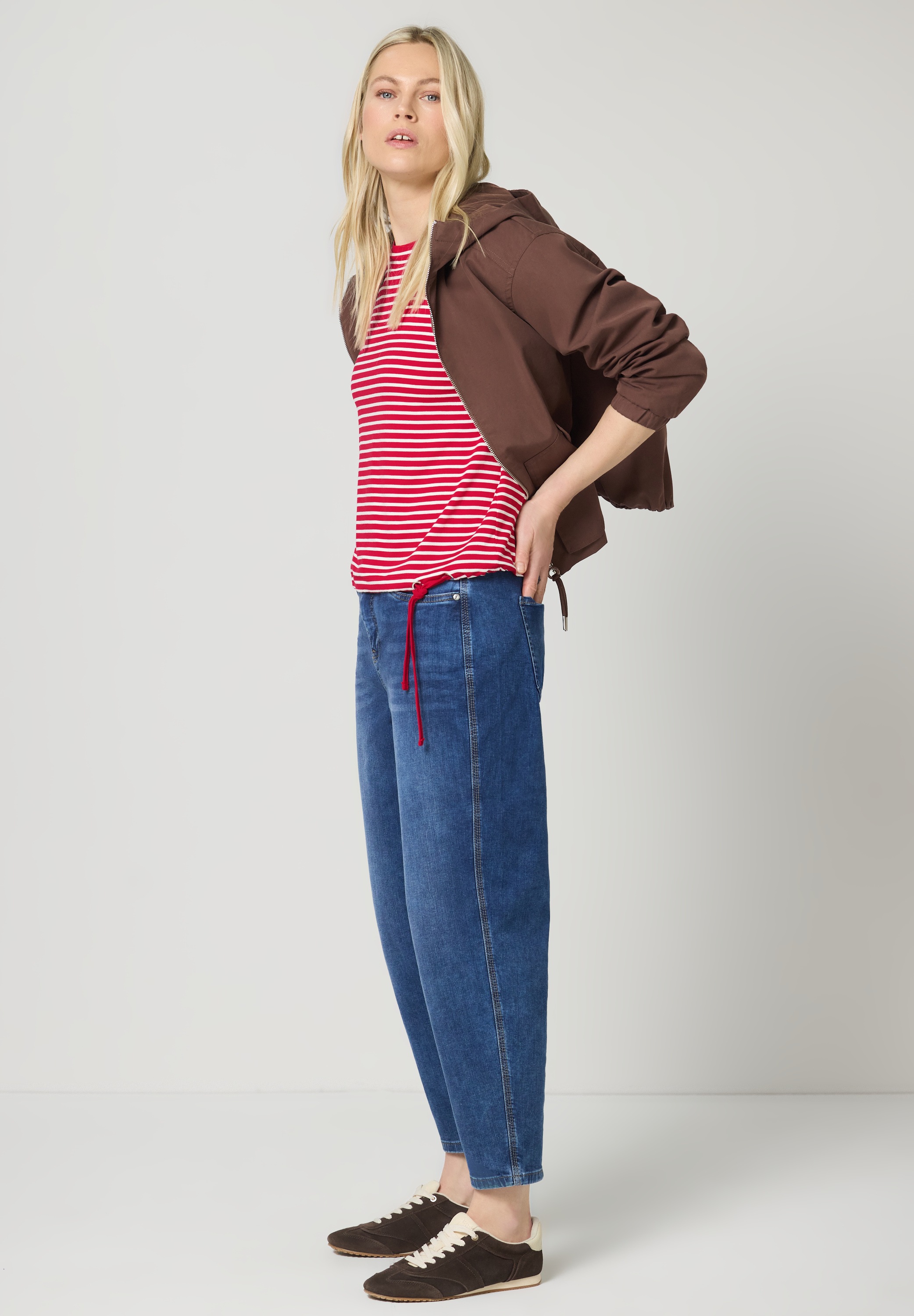 Rundhalsshirt STREET ONE, Damen, Gr. 40, salsa rot, Stoff, 95% Viskose, 5% Elasthan, gestreift, normal normal, Rundhals, abgesteppt, Shirts Rundhalsshirt, Rundhalsausschnitt 3