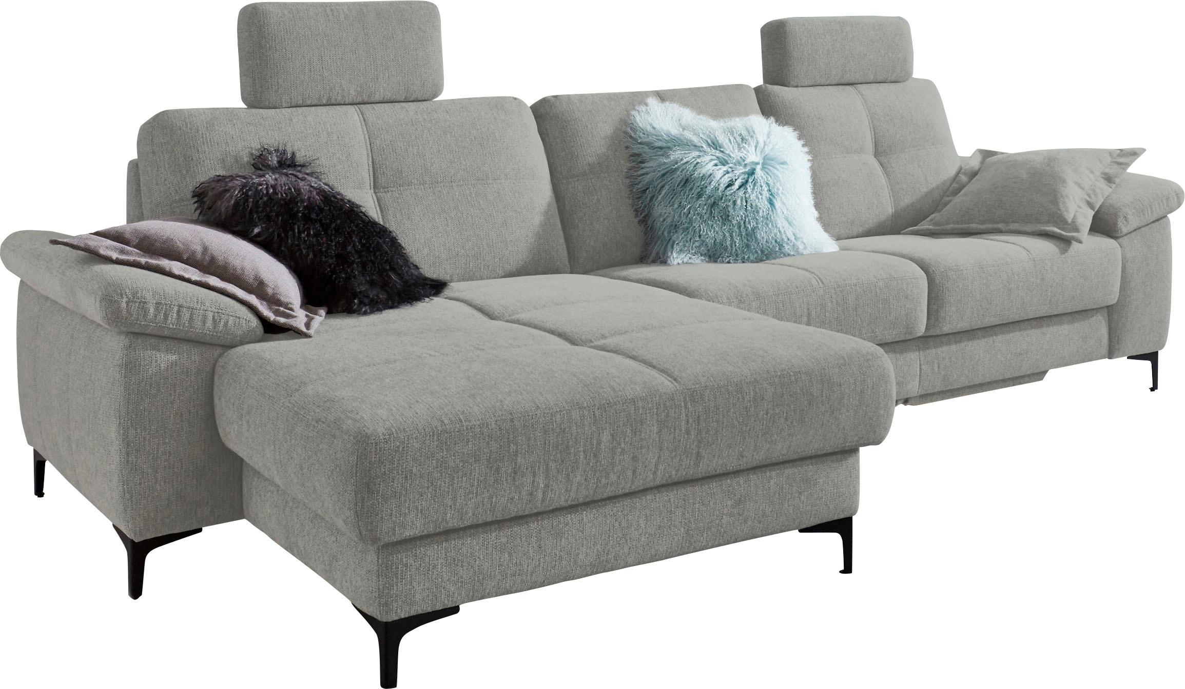 3C Carina Ecksofa "Burnaby bequem und modern, Breite 296cm, 12cm hoher Fuß, L-Form" 2 Kopfstützen, optional mit Schlaf- und motorischer Relaxfunktion