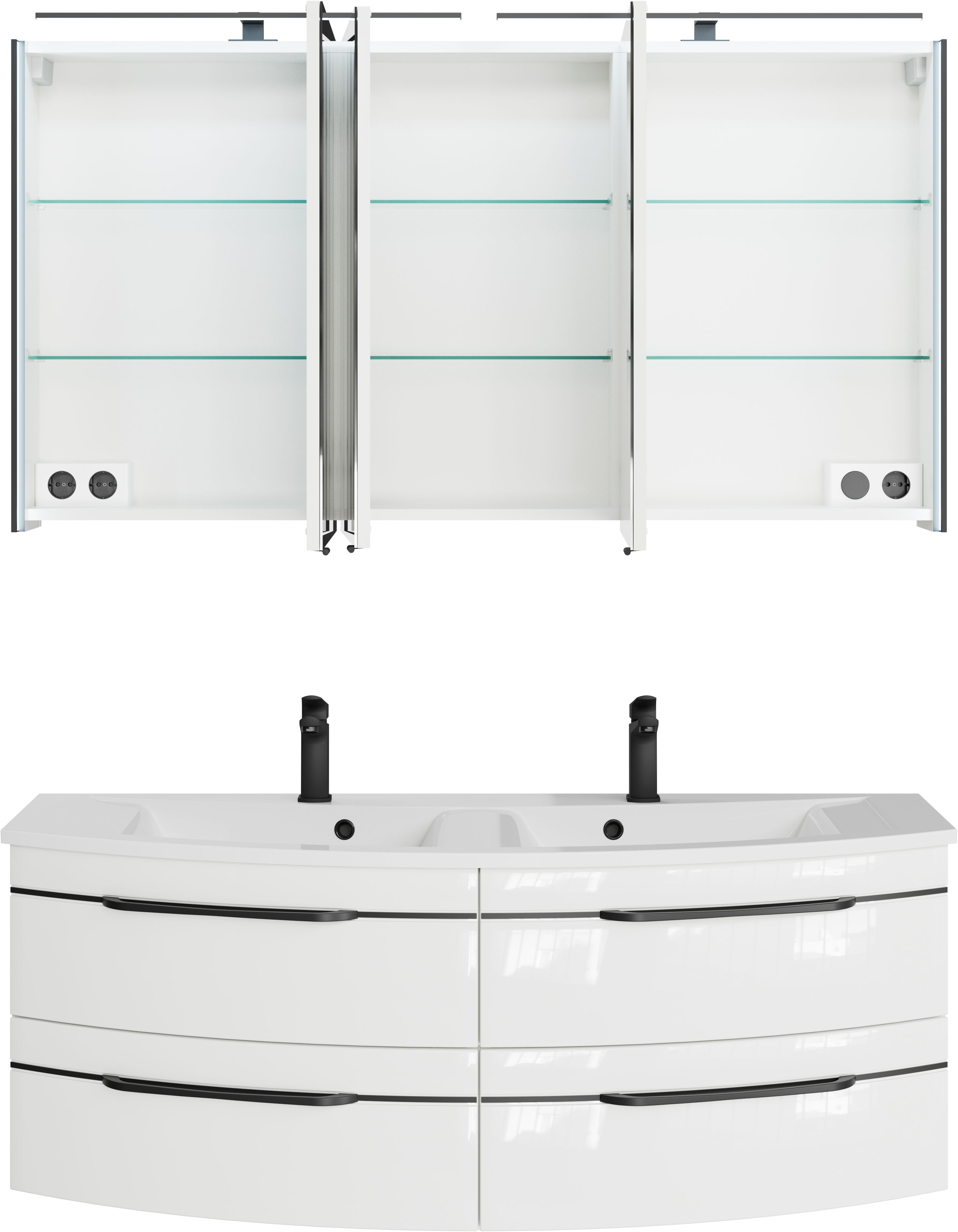 Thumbnail - Saphir Badmöbel-Set "Badezimmer-Set 133,2 cm breit, inkl. Türdämpfer, 3 Türen, 4 Schubladen" Set, 2 Stk. tlg.