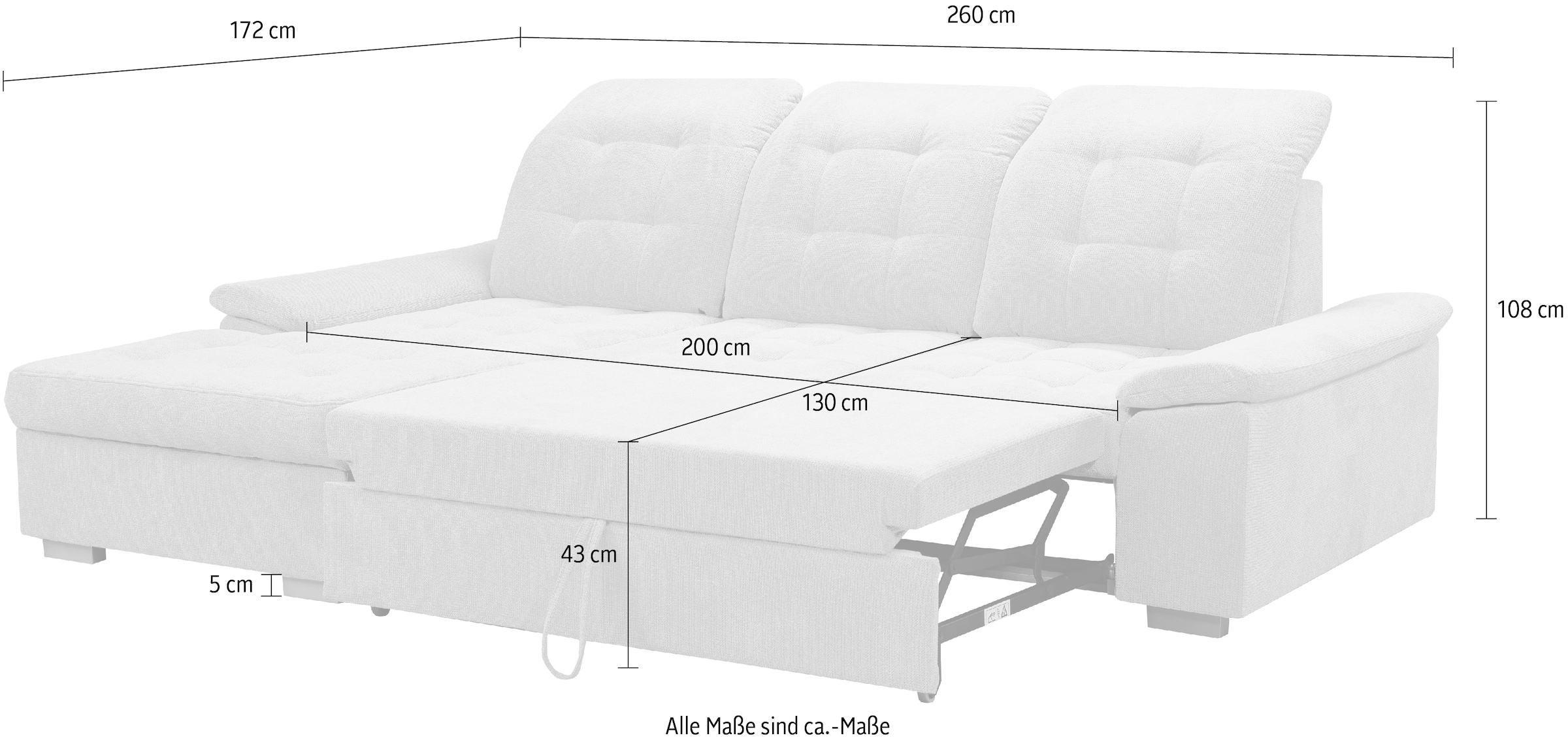 WERK2 Ecksofa Carmen, Sofa, Eckcouch mit Schlaffunktion, Bettkasten und Sitztiefenverstellung