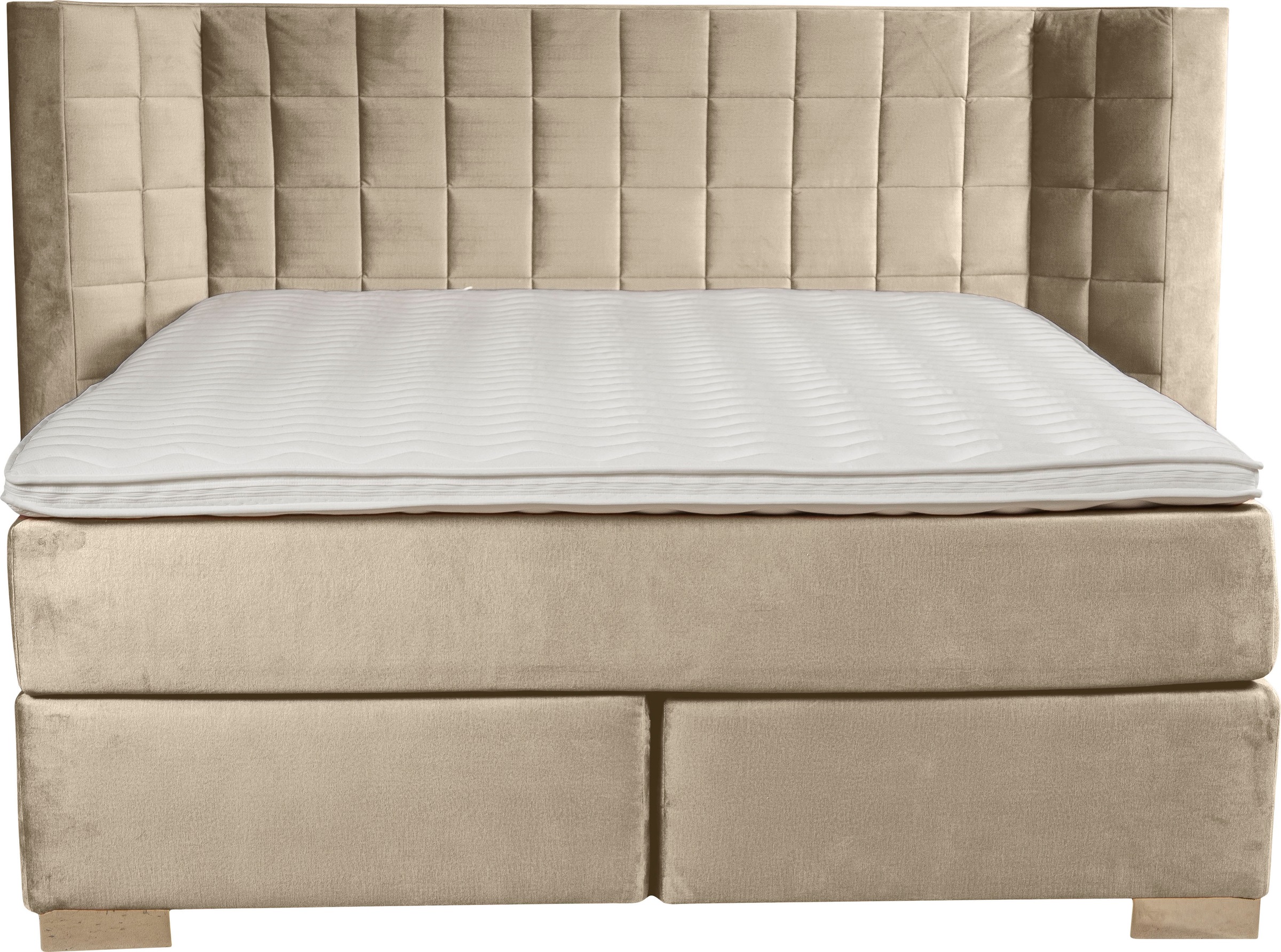 Boxspringbett HOME AFFAIRE "Piazza", beige (cream), B:181cm L:210cm, Strukturstoff-Bezug (100% Polyester);Samtvelours (100% Polyester), Komplettbetten, Boxspringbett, mit Steppung und Kopfteil mit seitlichen Flügeln 8